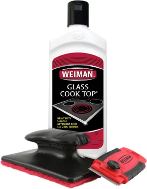 Weiman Cooktop and Stove Top Cleaner Kit - Glass Cook Top Cleaner and Polish 10 oz. Scrubbing Pad, Cleaning Tool, Razor, Scraper