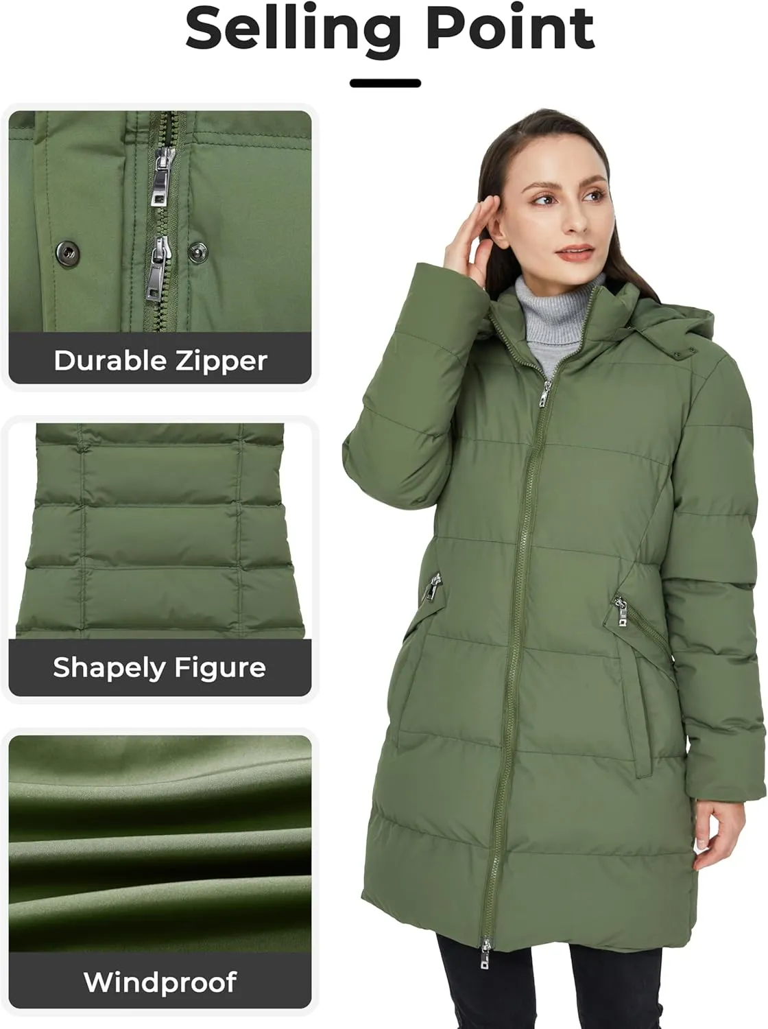 WenVen Women's Warm Thickened Parka Coat Winter Puffer Jacket with Removable Hood