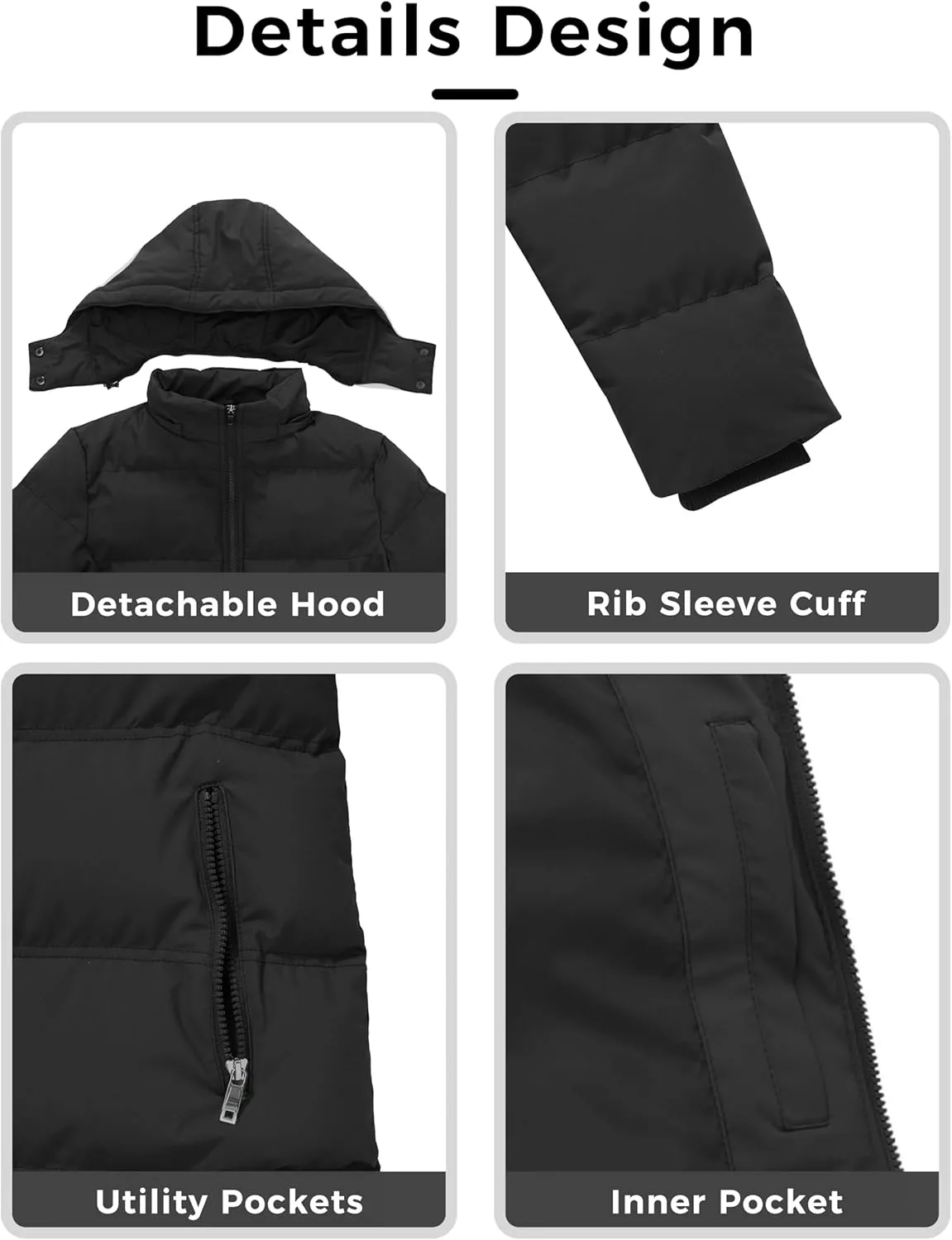 WenVen Women's Warm Thickened Parka Coat Winter Puffer Jacket with Removable Hood