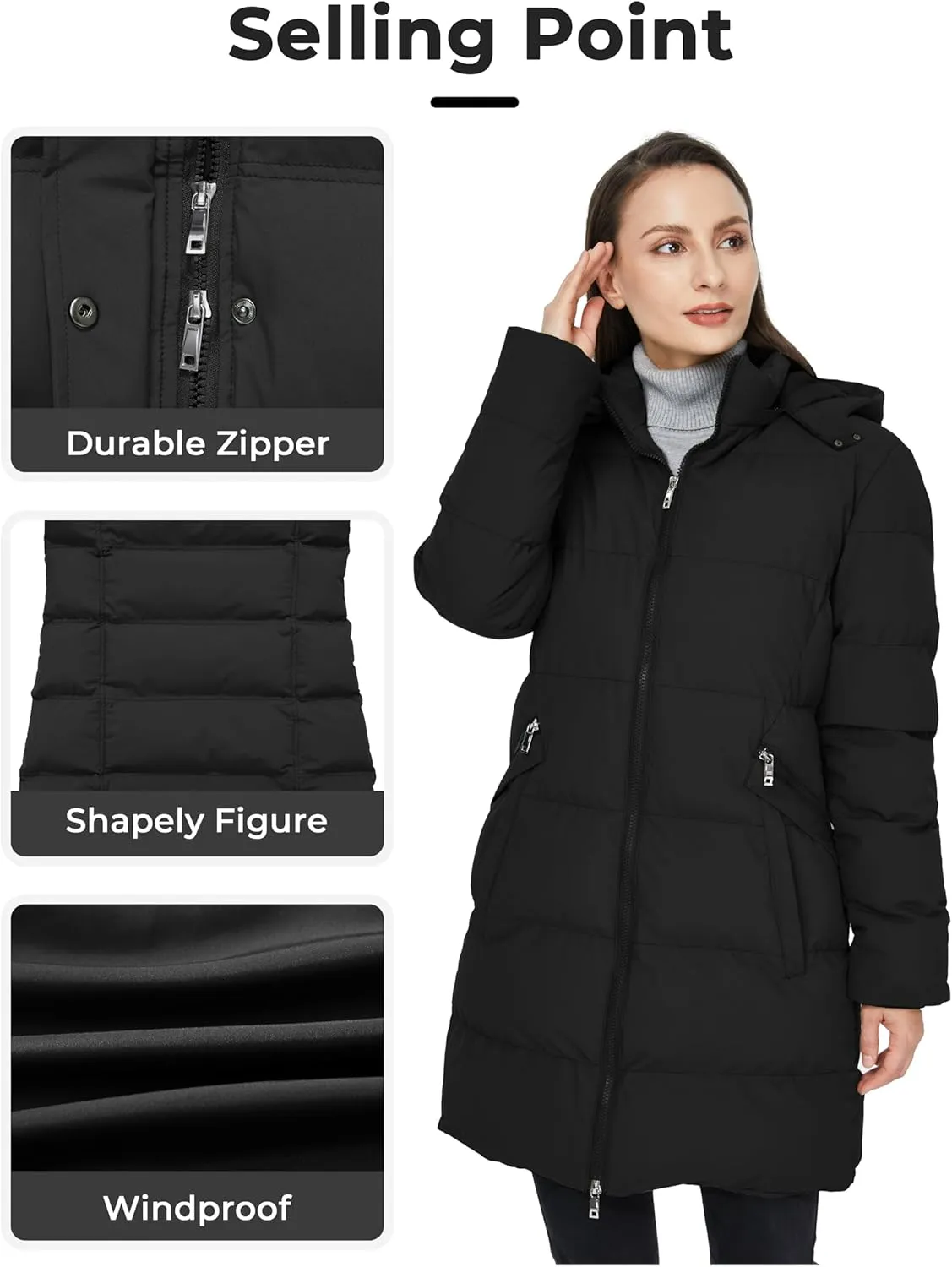 WenVen Women's Warm Thickened Parka Coat Winter Puffer Jacket with Removable Hood
