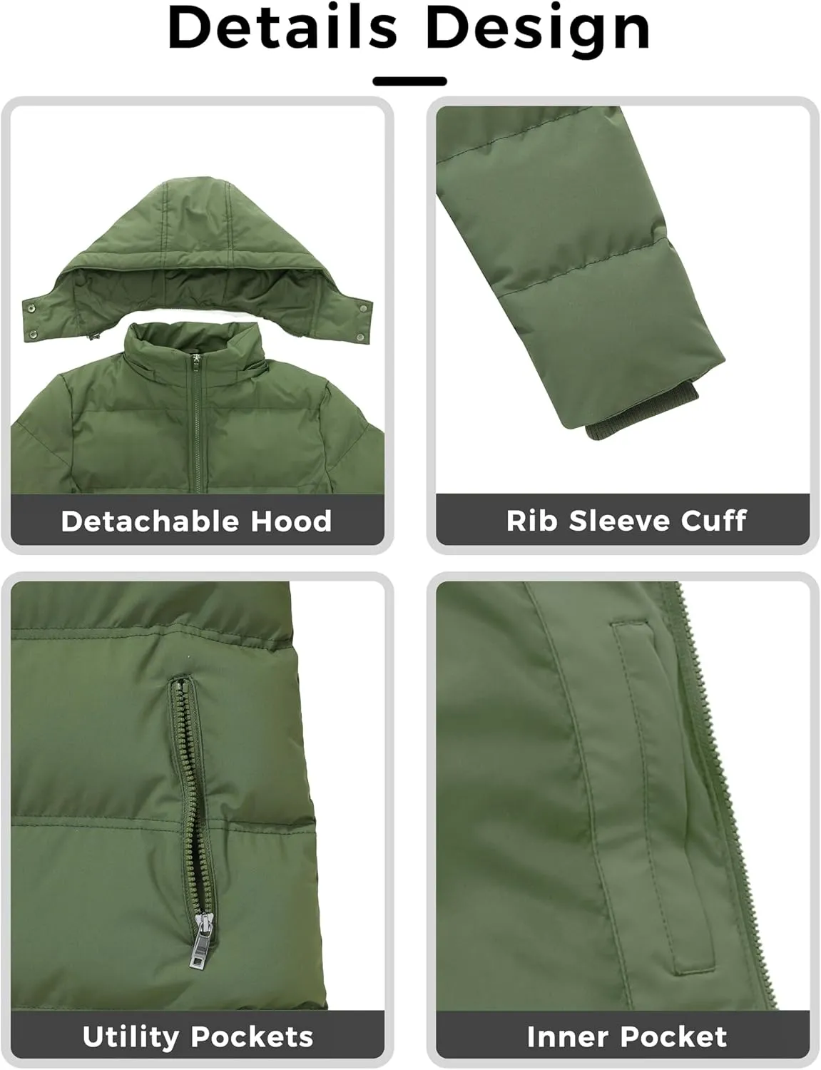 WenVen Women's Warm Thickened Parka Coat Winter Puffer Jacket with Removable Hood