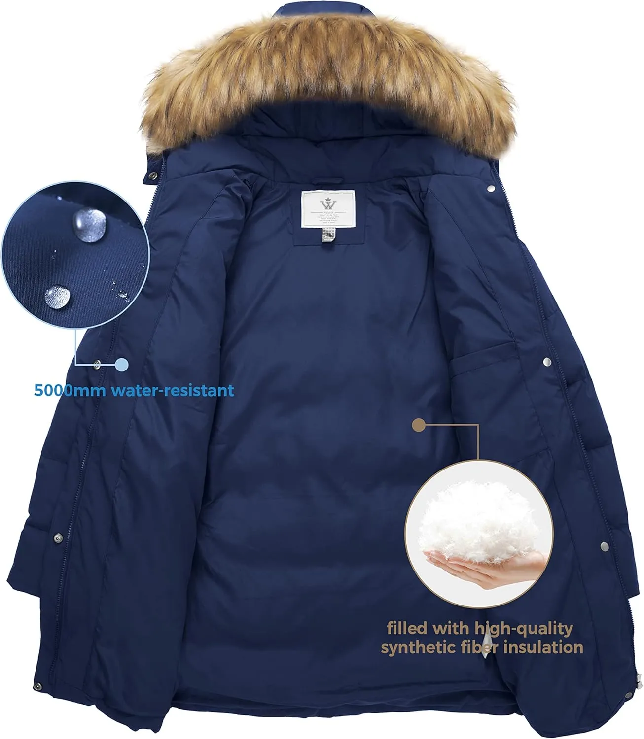 WenVen Women's Winter Thicken Puffer Coat Warm Jacket with Faux Fur Removable Hood