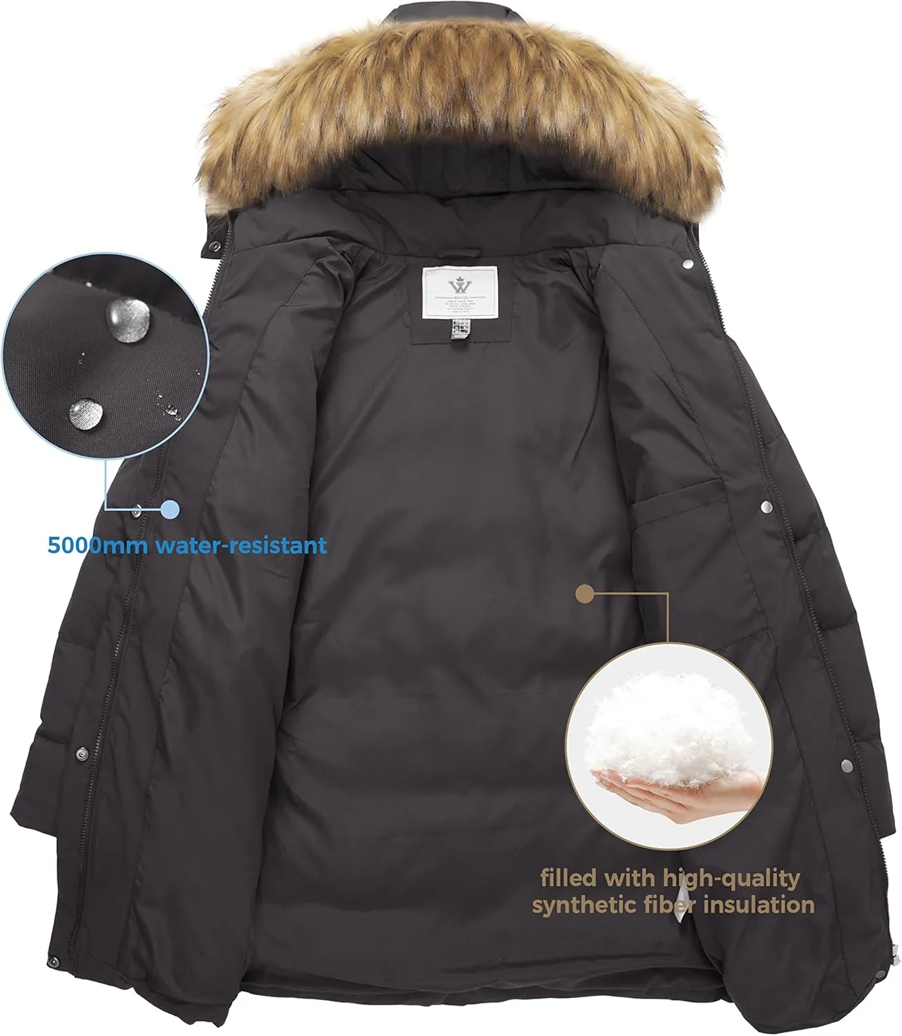 WenVen Women's Winter Thicken Puffer Coat Warm Jacket with Faux Fur Removable Hood