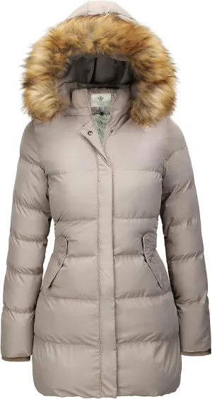 WenVen Women's Winter Thicken Puffer Coat Warm Jacket with Faux Fur Removable Hood