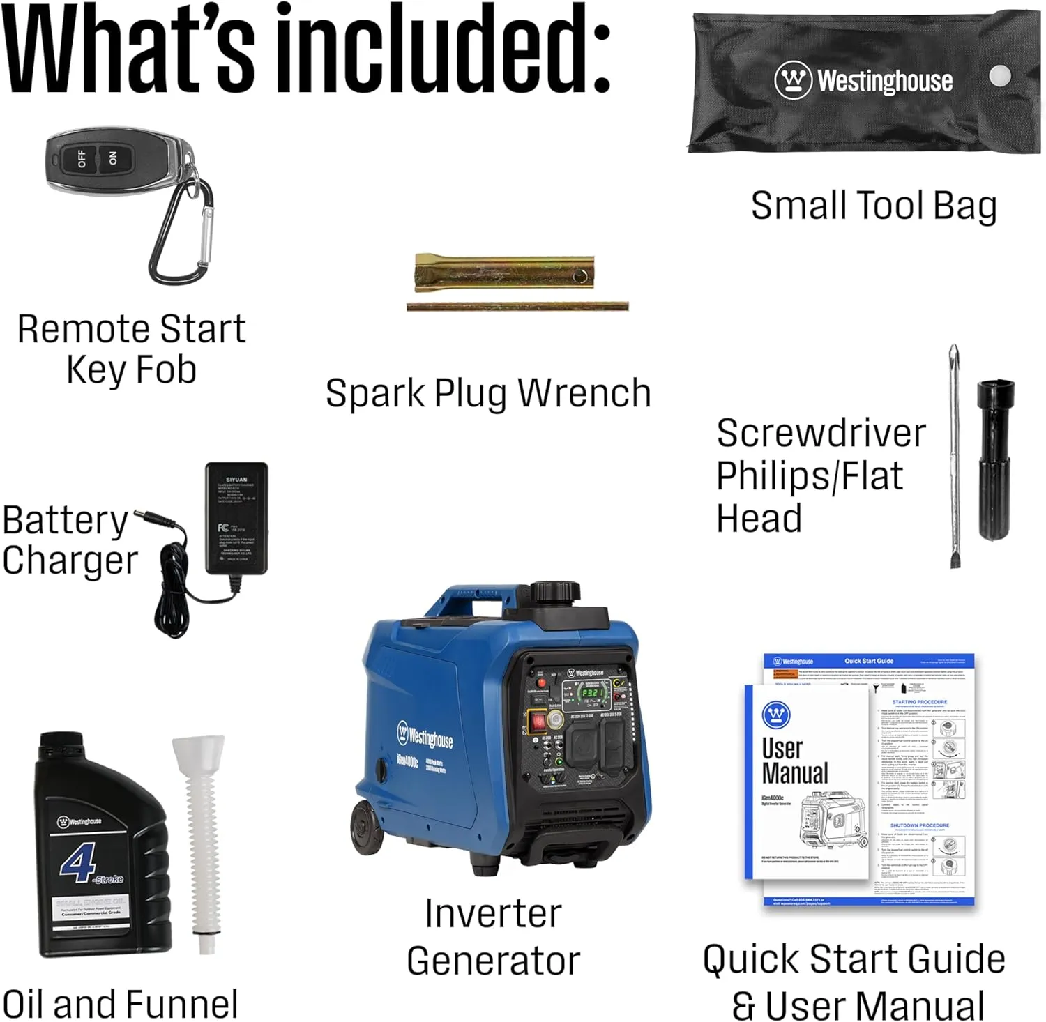 Westinghouse 4000 Peak Watt Super Quiet Portable Inverter Generator, Remote Electric Start with Auto Choke, RV Ready 30A Outlet, Gas Powered, CO Sensor, Parallel Capable