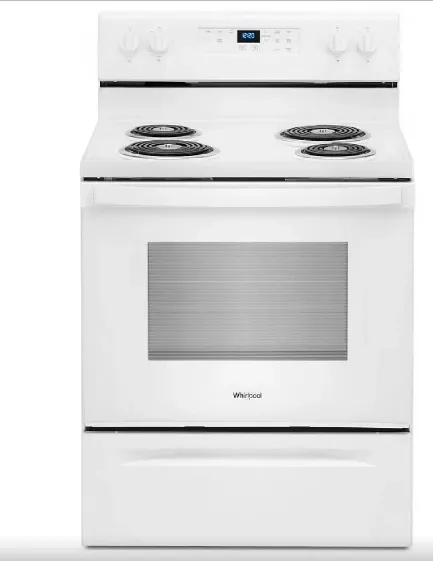 Whirlpool YWFC150MOJ Range, 30 inch Exterior Width, Electric, Self Clean, 4 Burners, 4.8 cu. ft. Capacity, Storage Drawer, 1 Ovens, White colour. Open Box
