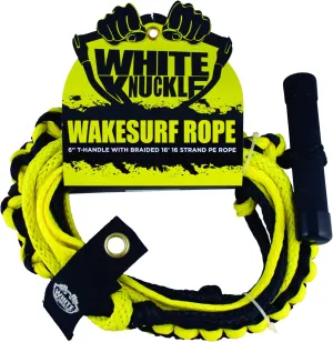 White Knuckle Wakesurfing Rope, 16ft, 1700lb Breaking Capacity, 16 Strands, 6" Rubber T-Handle, Ideal for All Skill Levels