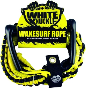 White Knuckle Wakesurfing Rope, 20ft, 1700lb Breaking Capacity, 16 Strands, 9" Suede Grip Handle, Ideal for All Skill Levels