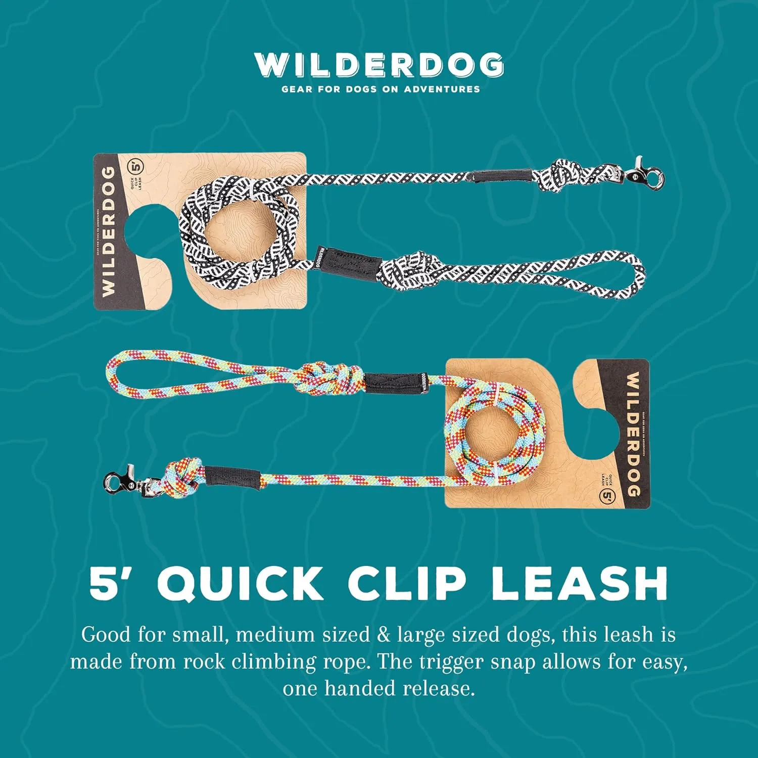 Wilderdog Climbing Rope Quick Clip Dog Leash - 5 ft - Razzleberry