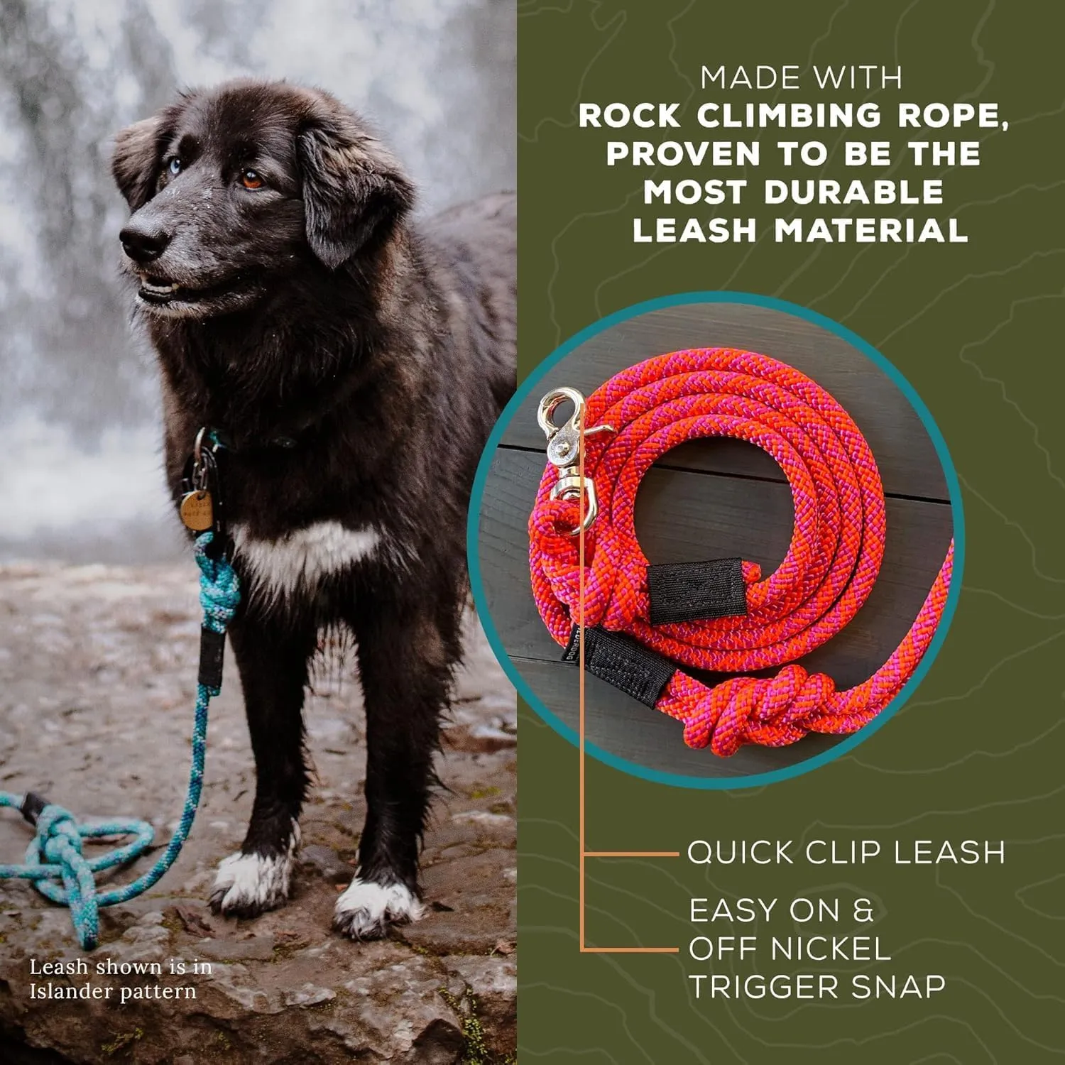 Wilderdog Climbing Rope Quick Clip Dog Leash - 5 ft - Razzleberry