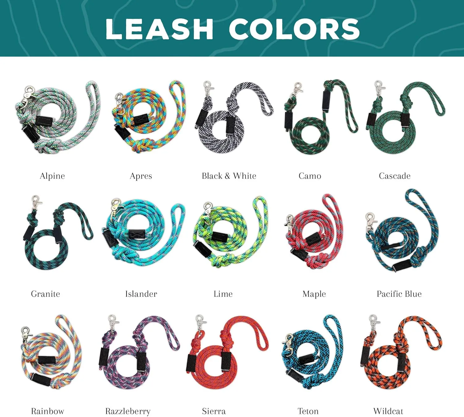 Wilderdog Climbing Rope Quick Clip Dog Leash - 5 ft - Razzleberry
