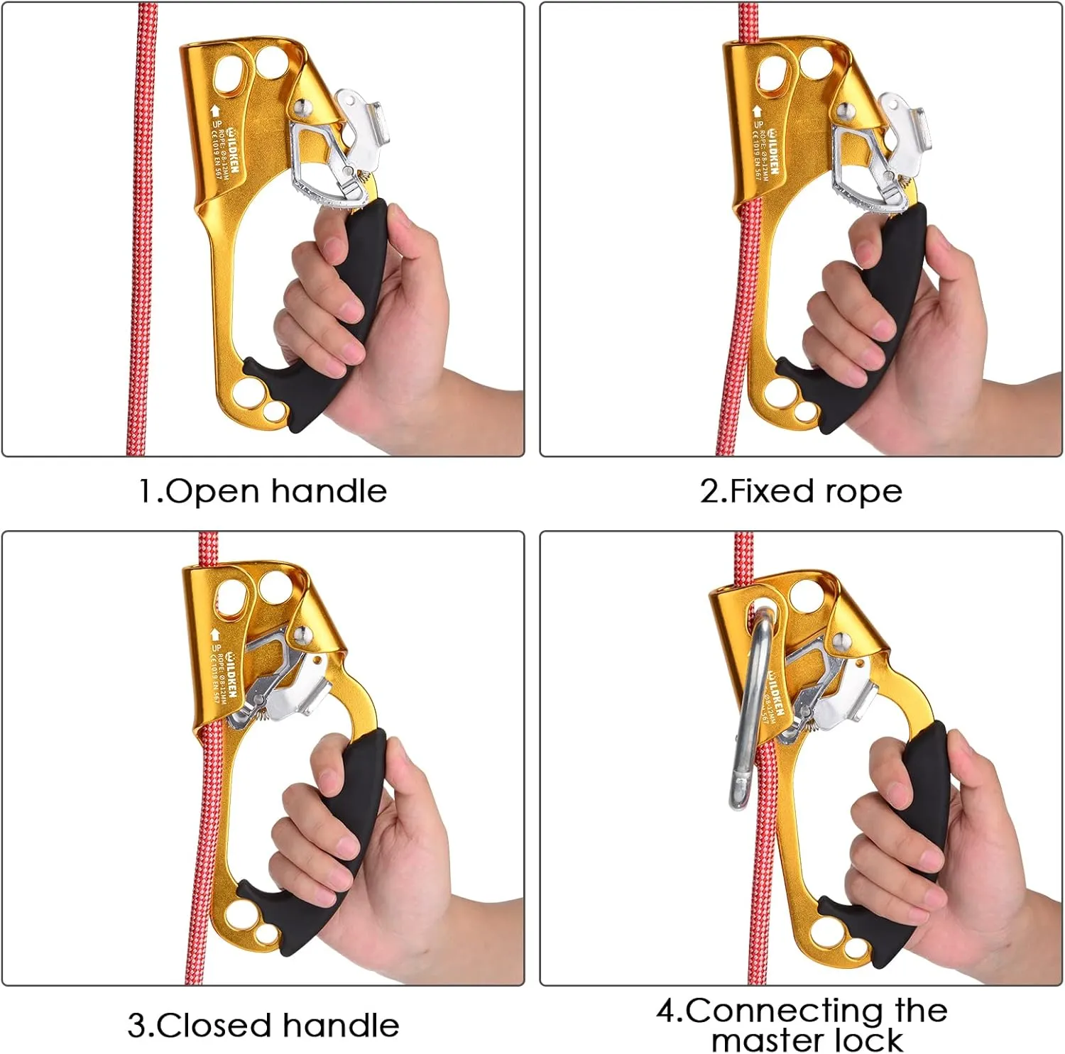 WILDKEN Climbing Hand Ascender Outdoor Mountaineering Tree Arborist Climbing Rappelling Equip Hand Ascender for 8-14MM Rope Left Right Hand Ascender
