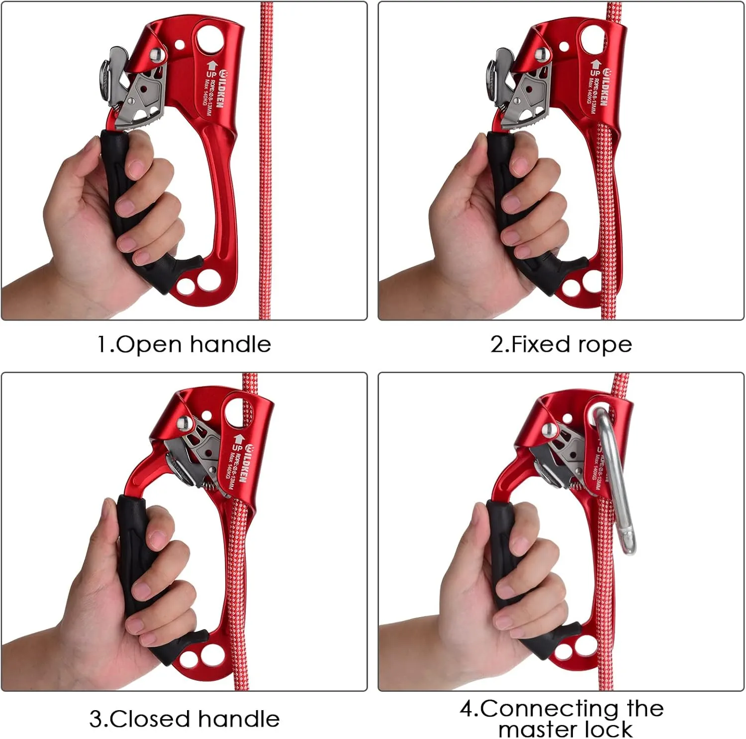 WILDKEN Climbing Hand Ascender Outdoor Mountaineering Tree Arborist Climbing Rappelling Equip Hand Ascender for 8-14MM Rope Left Right Hand Ascender