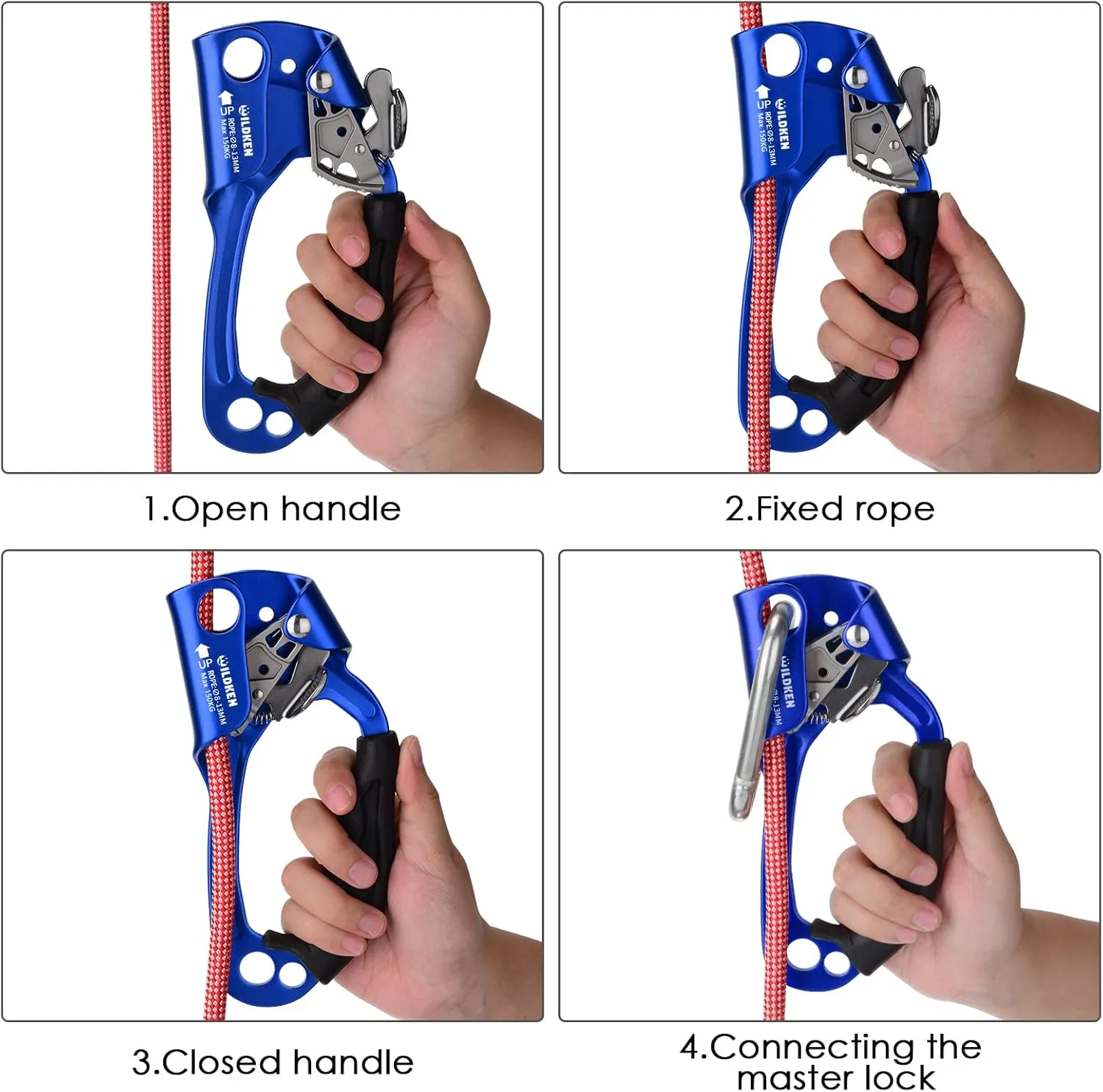 WILDKEN Climbing Hand Ascender Outdoor Mountaineering Tree Arborist Climbing Rappelling Equip Hand Ascender for 8-14MM Rope Left Right Hand Ascender