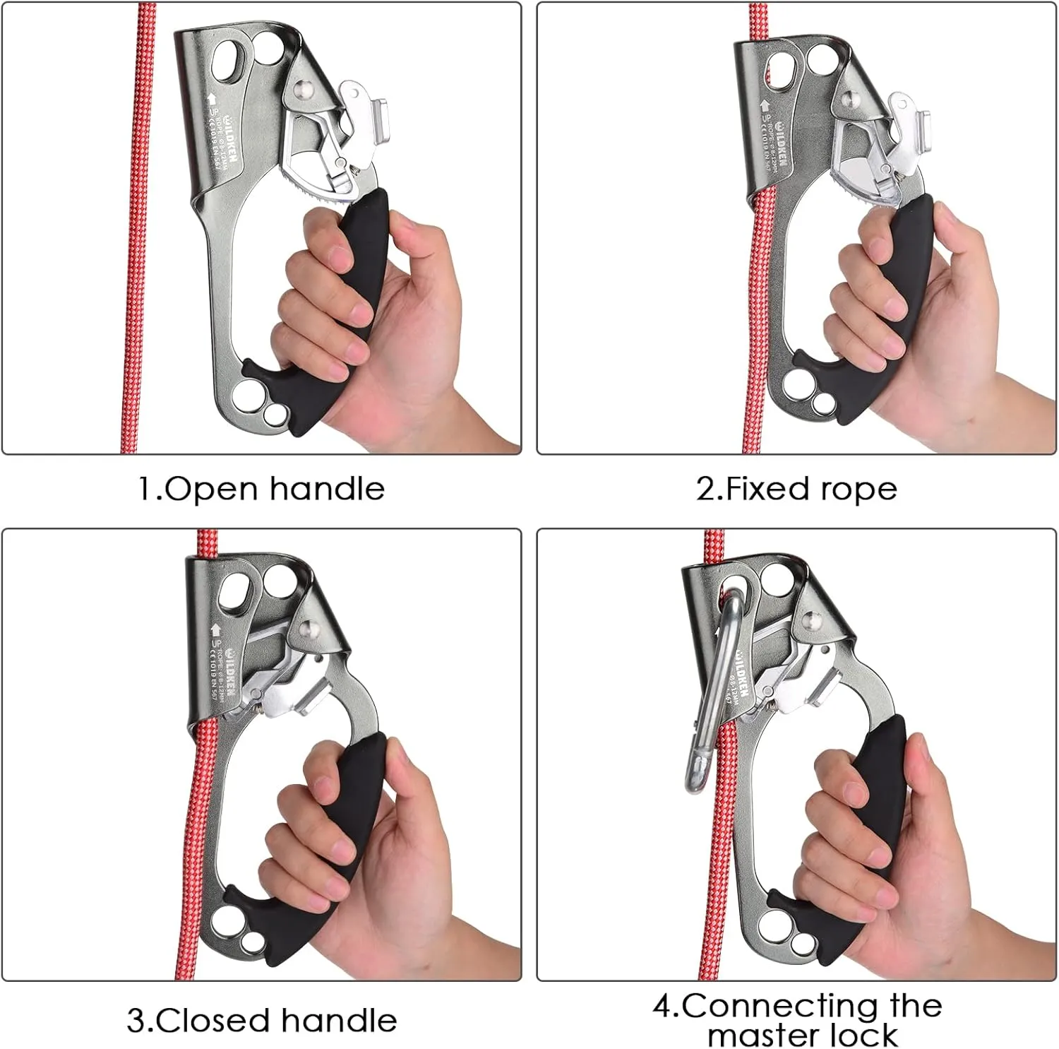WILDKEN Climbing Hand Ascender Outdoor Mountaineering Tree Arborist Climbing Rappelling Equip Hand Ascender for 8-14MM Rope Left Right Hand Ascender