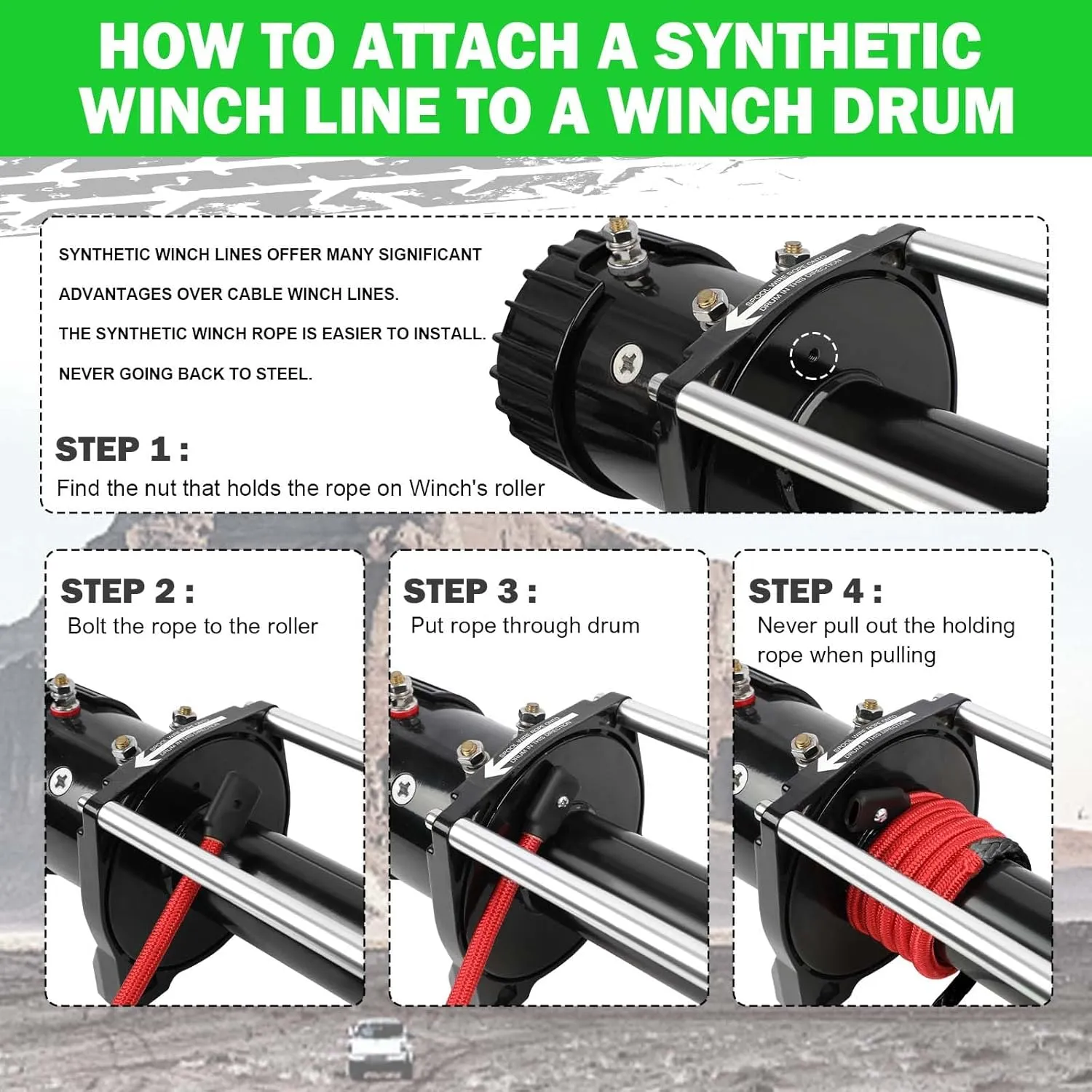 Winch Rope 1/2 in x 85 ft Synthetic Winch Rope Kit,32000 LBS Winch Line Cable with Soft Shackle,Winch Hook and Safety Pull Strap for 4WD Off Road Vehicle Truck (Black)