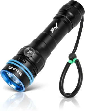 WINDFIRE Dive Light – Super Bright Rechargeable Diving Flashlight with 4 Modes & Power Indicator, Narrow Angle Focused Beam, Waterproof Torch for Snorkeling, Scuba Diving & Underwater Exploration