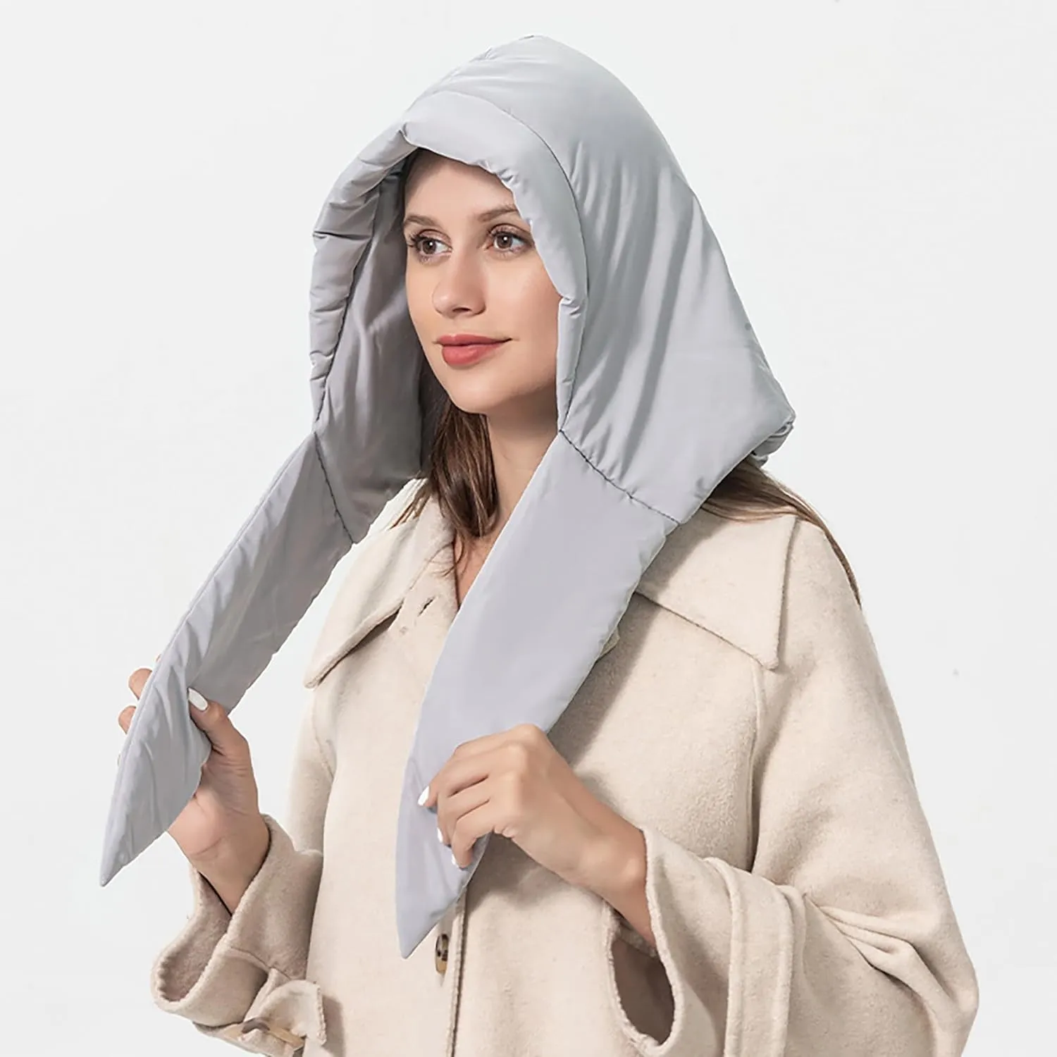 Winter Down Hood Hat Hooded Scarf Hat Extra Warm Tie Under Chin for Women Girls