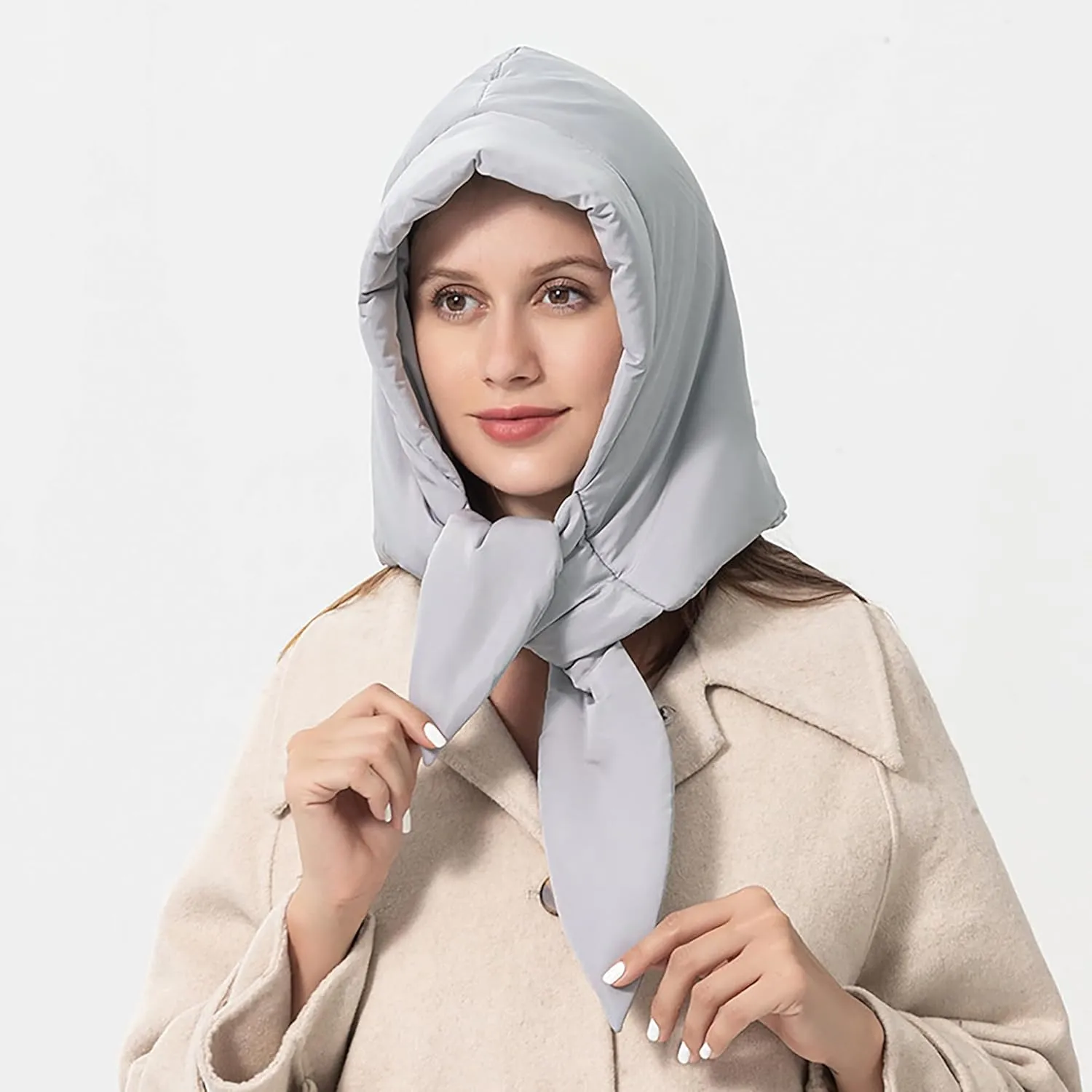 Winter Down Hood Hat Hooded Scarf Hat Extra Warm Tie Under Chin for Women Girls