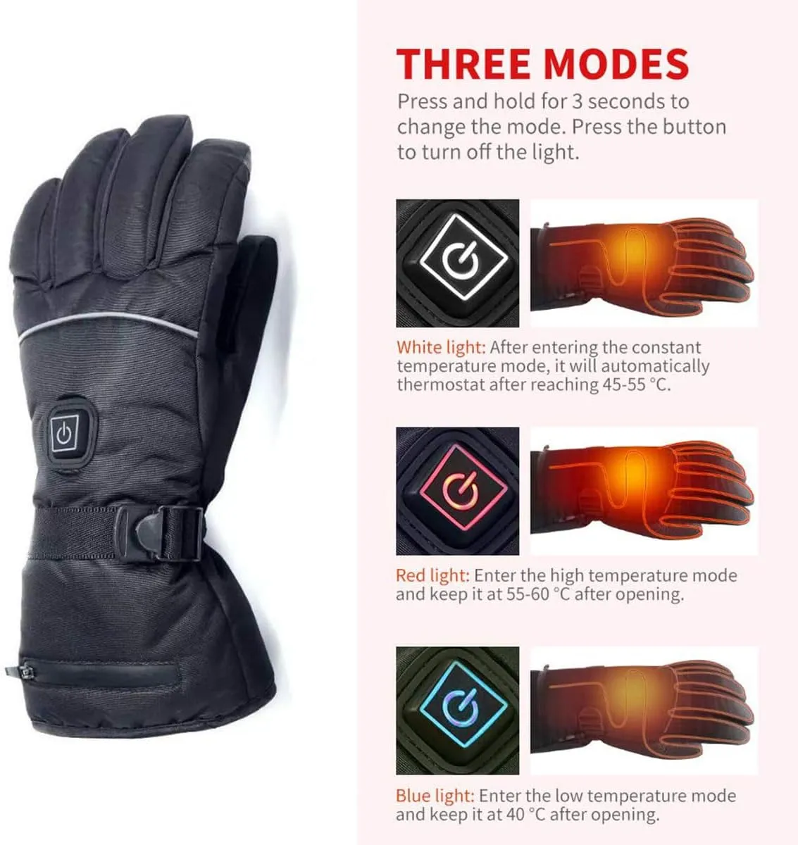 Winter Warm Heated Glove for Men Women, Skiing Hiking Fishing Hunting Riding Electric Heated Gloves, Touchscreen Rechargeable Battery Powered Heating Gloves-3 Temperature Setting Levels-5000mA||X-L