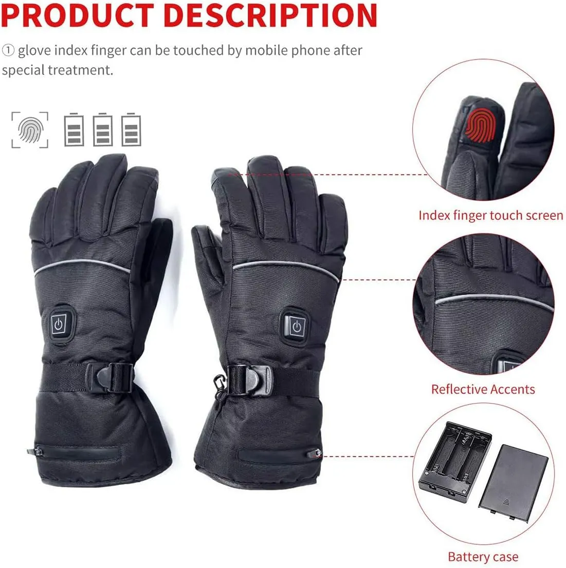 Winter Warm Heated Glove for Men Women, Skiing Hiking Fishing Hunting Riding Electric Heated Gloves, Touchscreen Rechargeable Battery Powered Heating Gloves-3 Temperature Setting Levels-5000mA||X-L