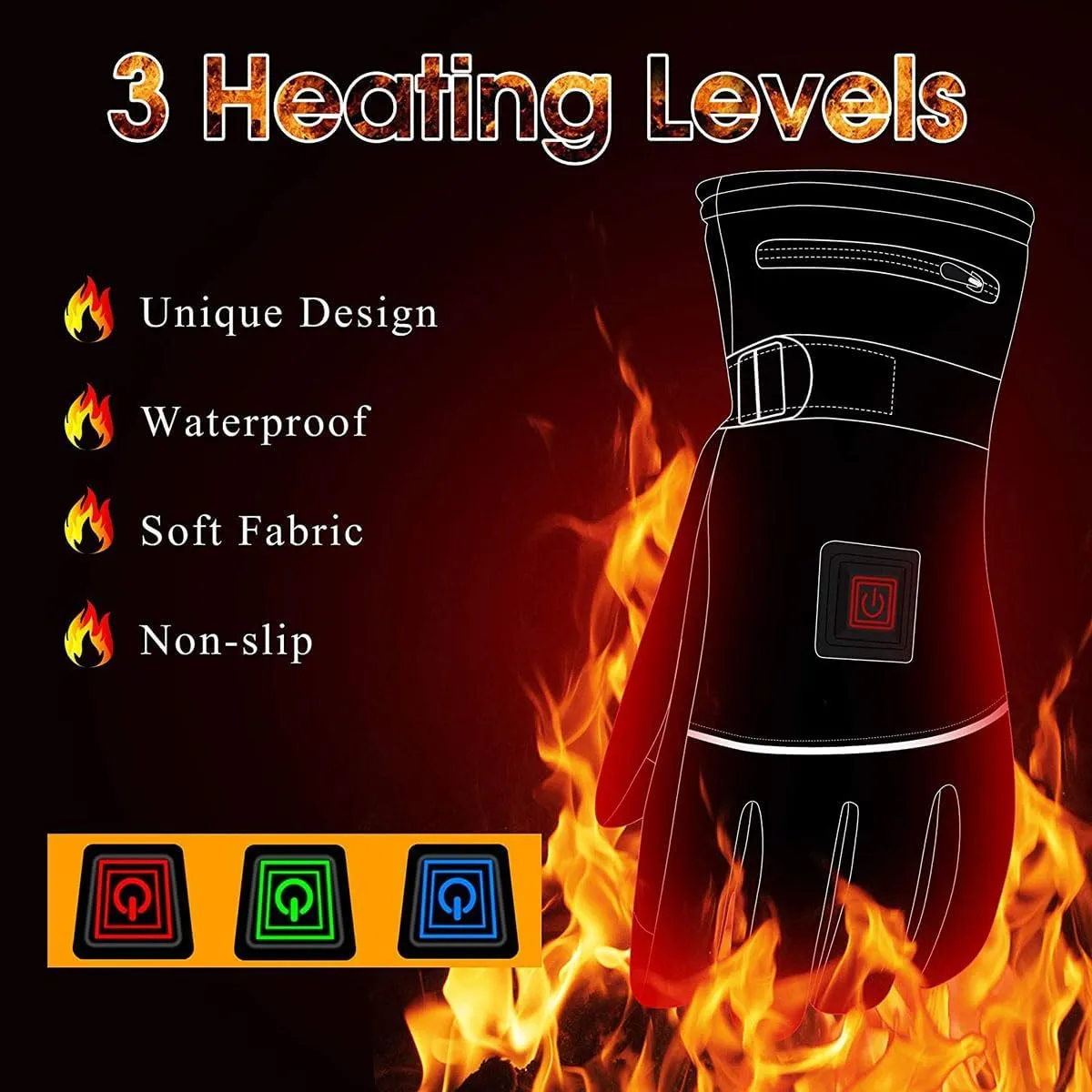 Winter Warm Heated Glove for Men Women, Skiing Hiking Fishing Hunting Riding Electric Heated Gloves, Touchscreen Rechargeable Battery Powered Heating Gloves-3 Temperature Setting Levels-5000mA||X-L