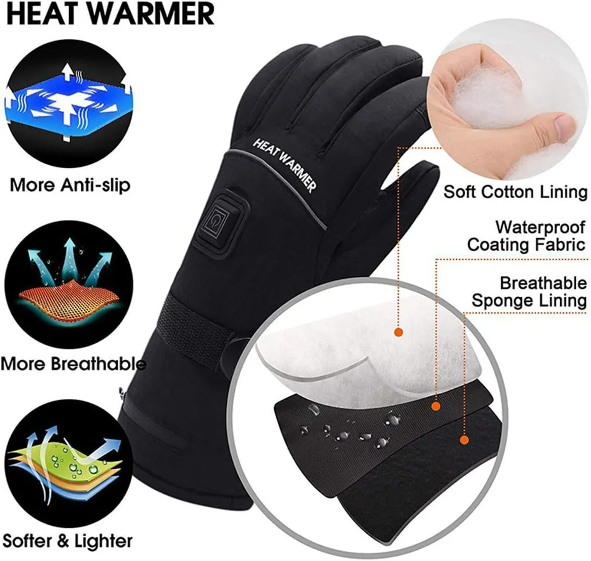 Winter Warm Heated Glove for Men Women, Skiing Hiking Fishing Hunting Riding Electric Heated Gloves, Touchscreen Rechargeable Battery Powered Heating Gloves-3 Temperature Setting Levels-5000mA||X-L