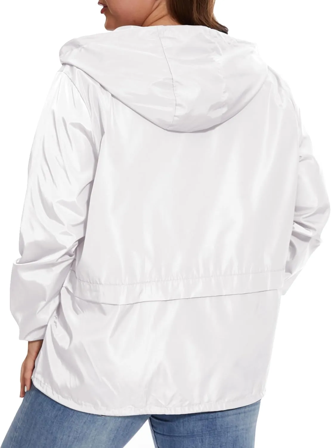 Women Plus Size Raincoat Lightweight Waterproof Windbreaker Packable Outdoor Hooded Rain Jacket