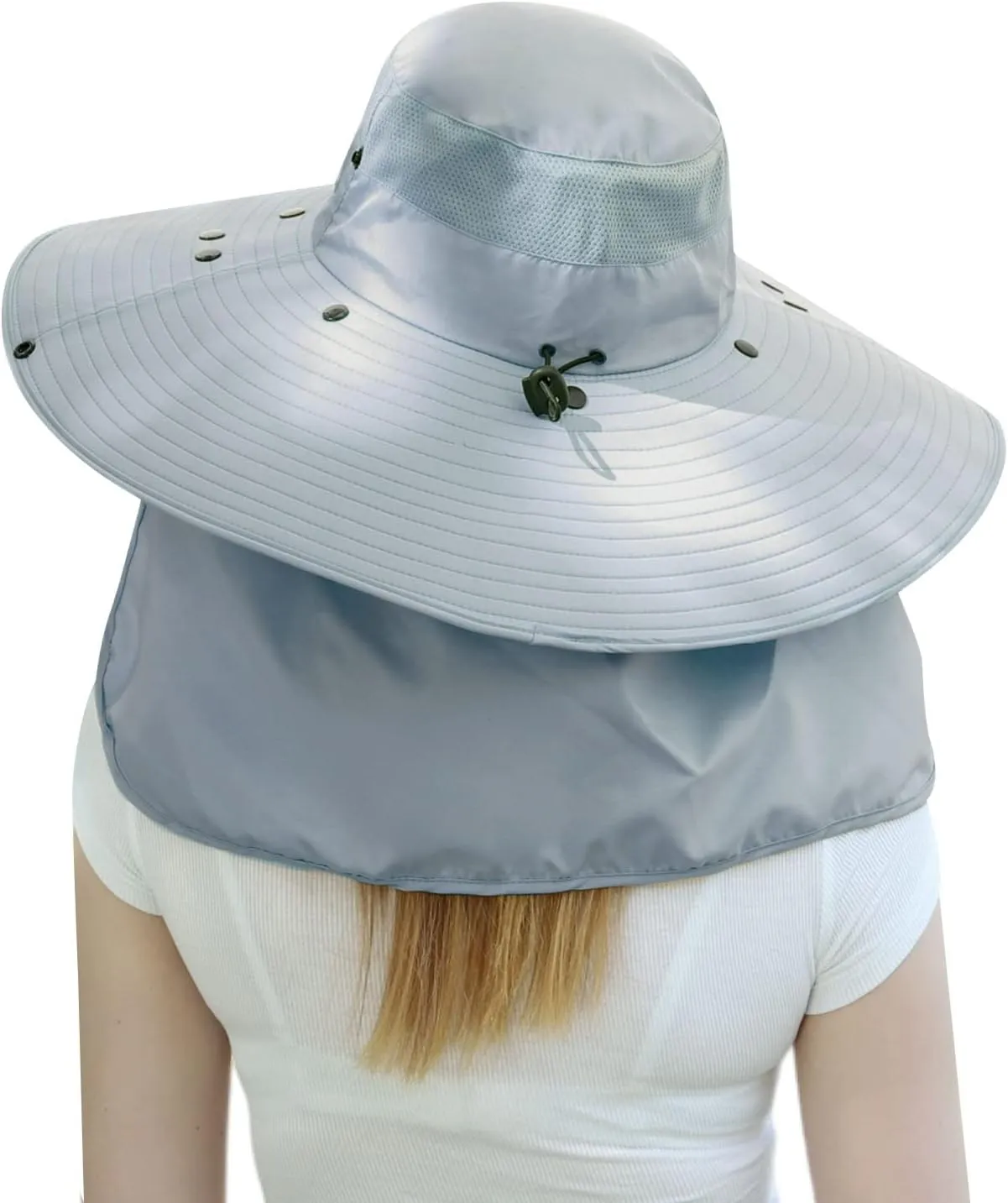 Women Wide Brim Face Mask Sun Hat Detachable Neck Face Flap Ponytail UV Protection Visor Hat Garden Fishing Hiking