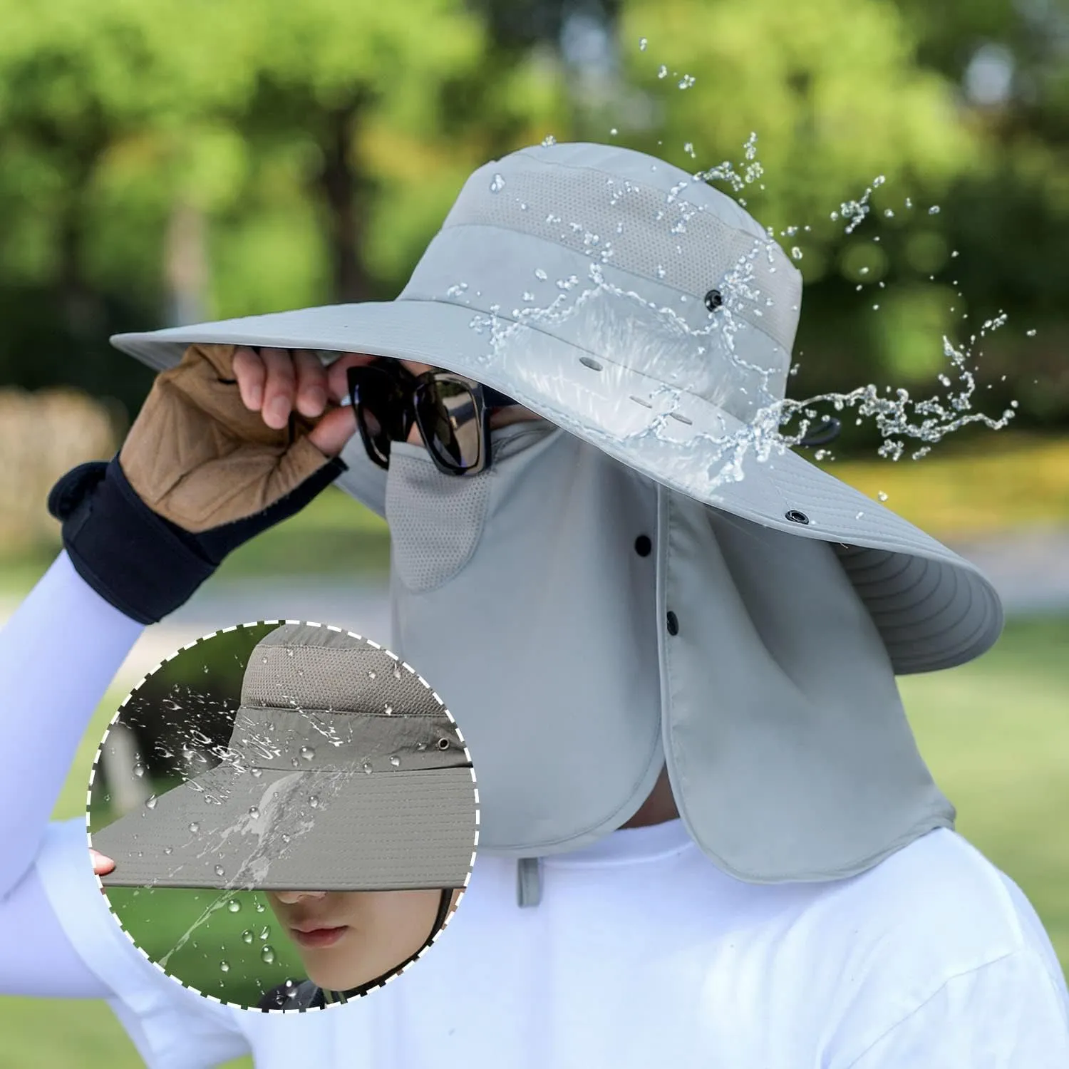 Women Wide Brim Face Mask Sun Hat Detachable Neck Face Flap Ponytail UV Protection Visor Hat Garden Fishing Hiking