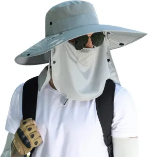 Women Wide Brim Face Mask Sun Hat Detachable Neck Face Flap Ponytail UV Protection Visor Hat Garden Fishing Hiking