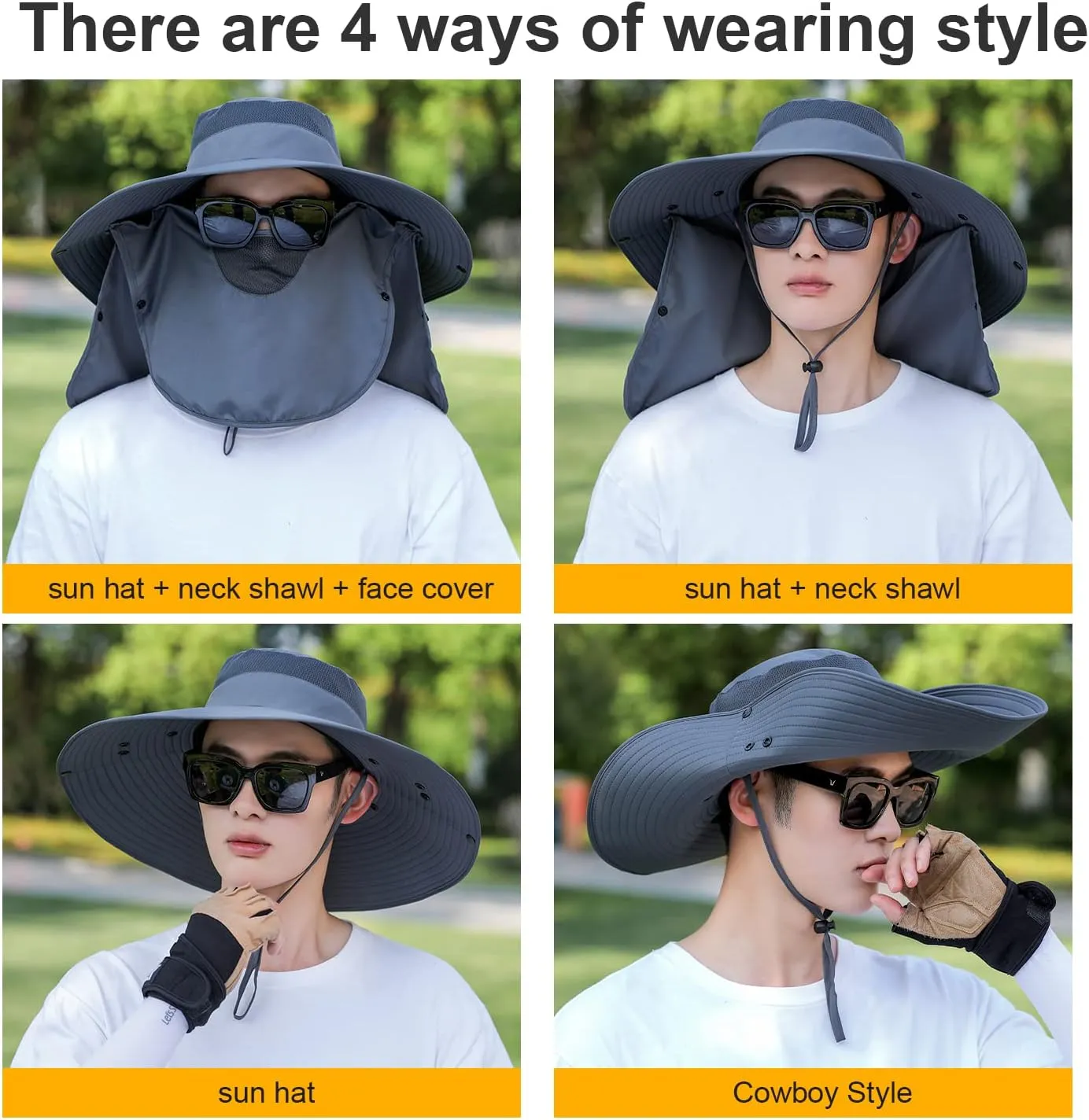 Women Wide Brim Face Mask Sun Hat Detachable Neck Face Flap Ponytail UV Protection Visor Hat Garden Fishing Hiking