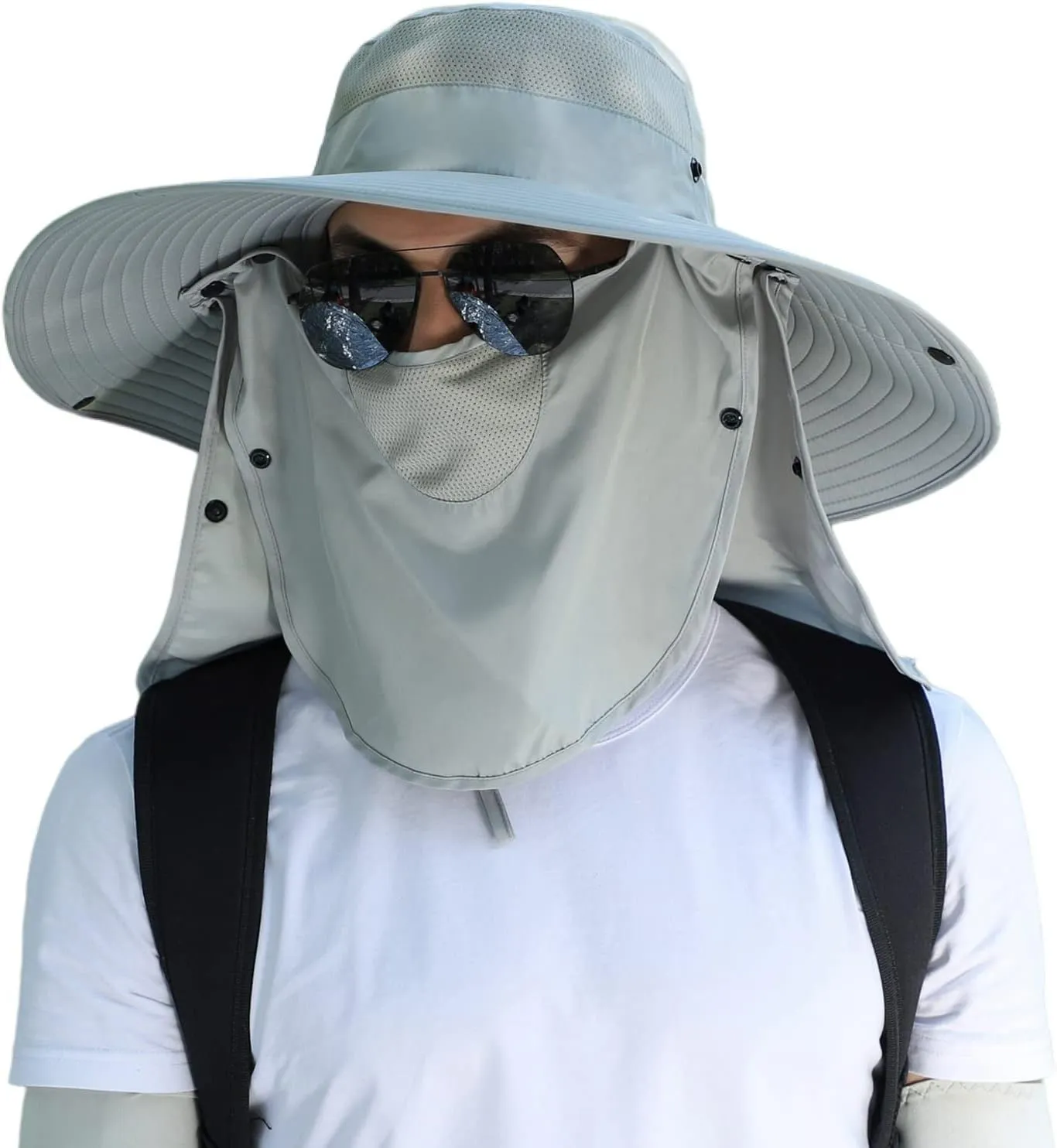 Women Wide Brim Face Mask Sun Hat Detachable Neck Face Flap Ponytail UV Protection Visor Hat Garden Fishing Hiking