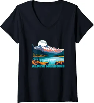 Womens Alpine Meadows Souvenir Apparel Retro Vintage Alpine Meadows V-Neck T-Shirt