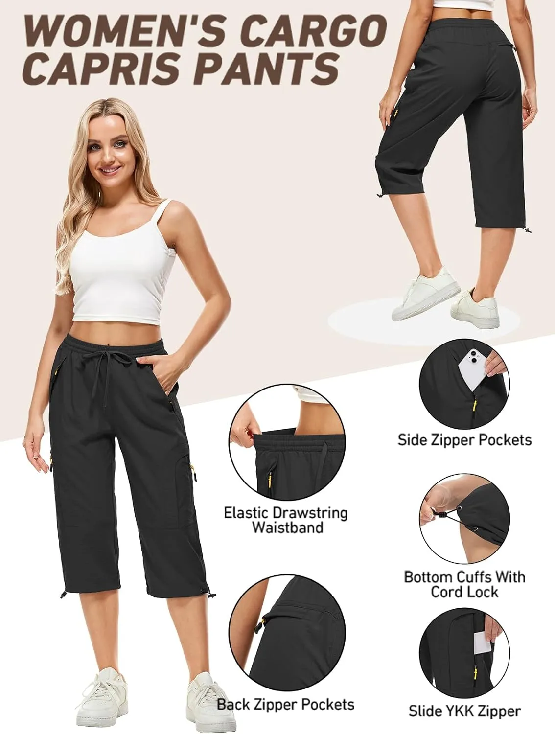 Women's Cargo Capris Pants Casual Hiking Pants Lightweight Quick Dry Travel Summer Pants for Women