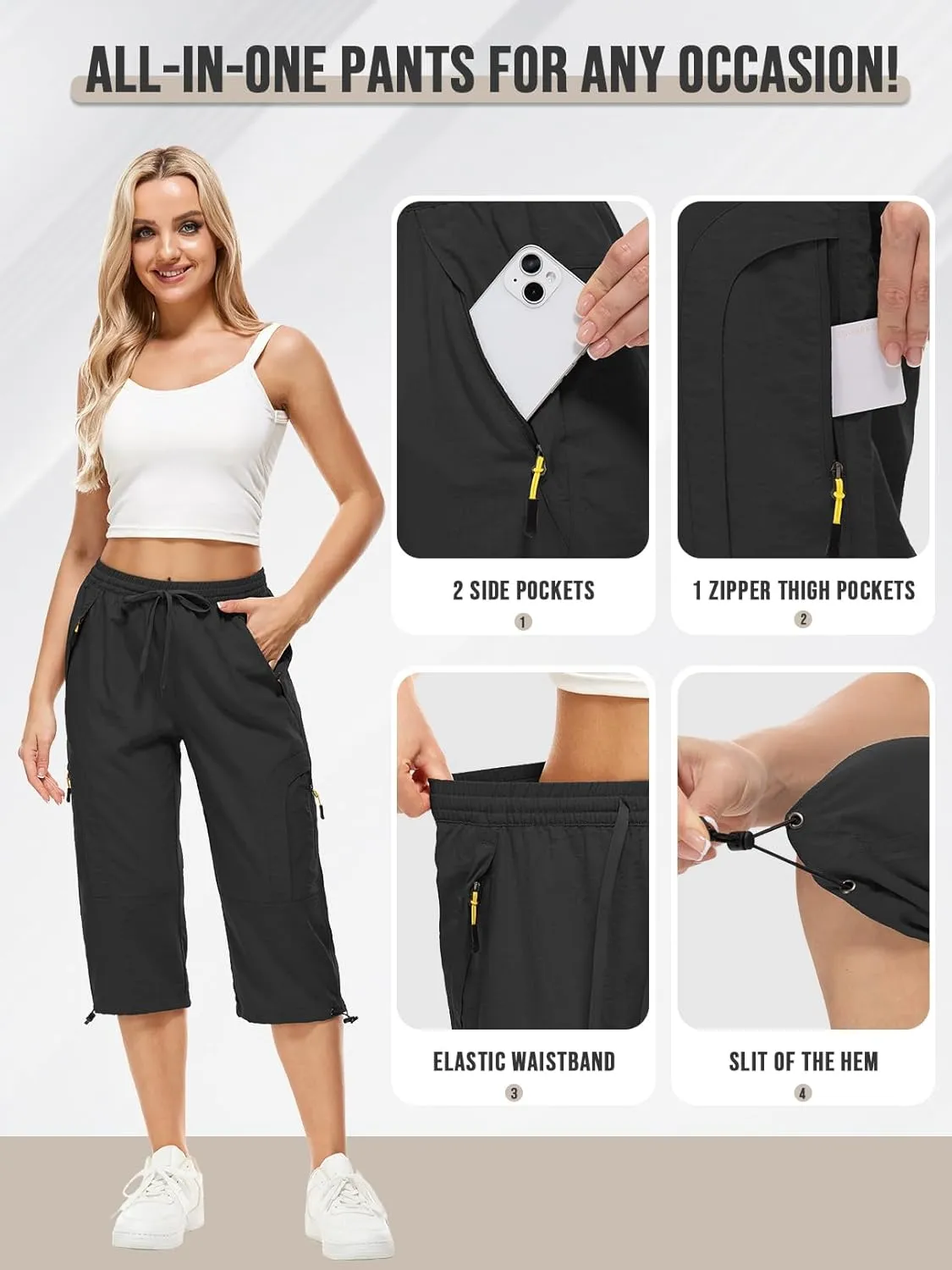 Women's Cargo Capris Pants Casual Hiking Pants Lightweight Quick Dry Travel Summer Pants for Women