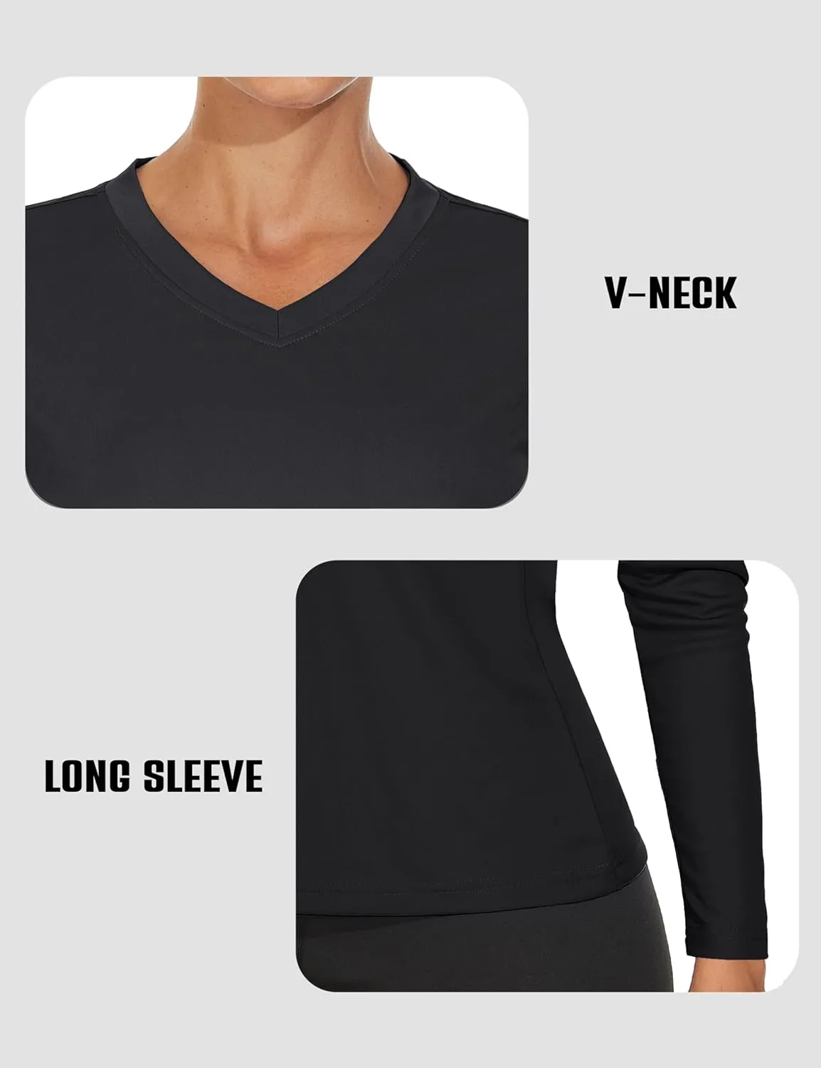 Women's Long Sleeve V Neck Workout Tops UPF50  Sun Protection Moisture Wicking Lightweight Swim T-Shirts