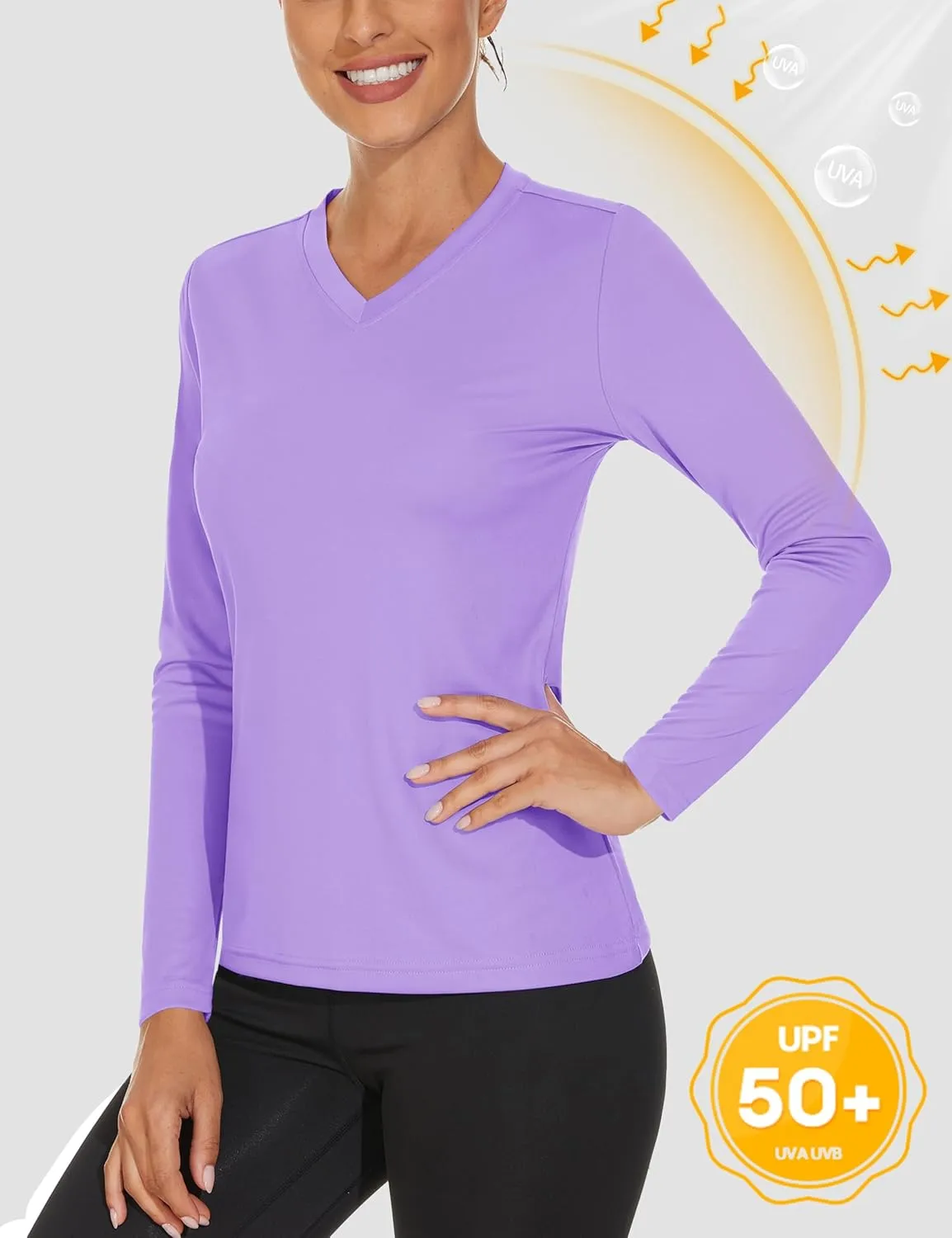 Women's Long Sleeve V Neck Workout Tops UPF50  Sun Protection Moisture Wicking Lightweight Swim T-Shirts