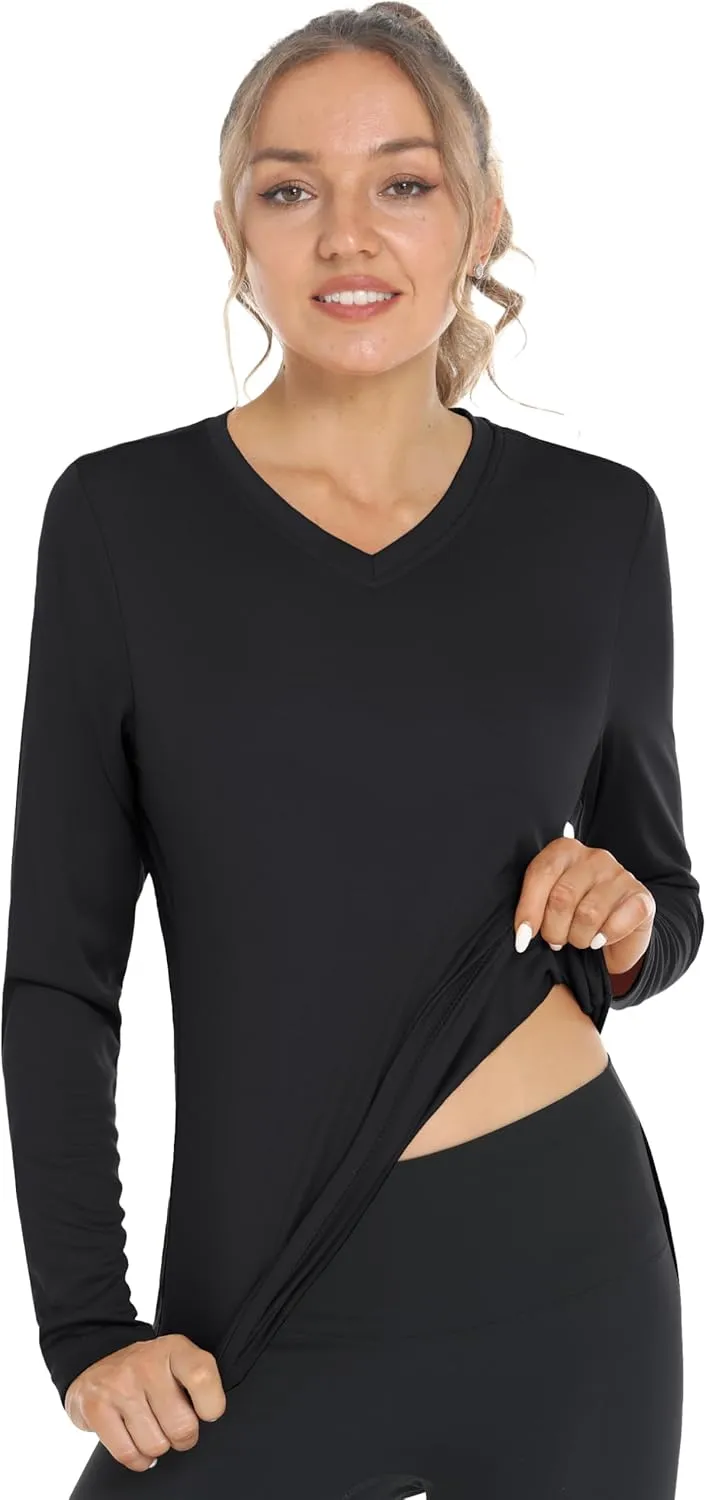 Women's Long Sleeve V Neck Workout Tops UPF50  Sun Protection Moisture Wicking Lightweight Swim T-Shirts