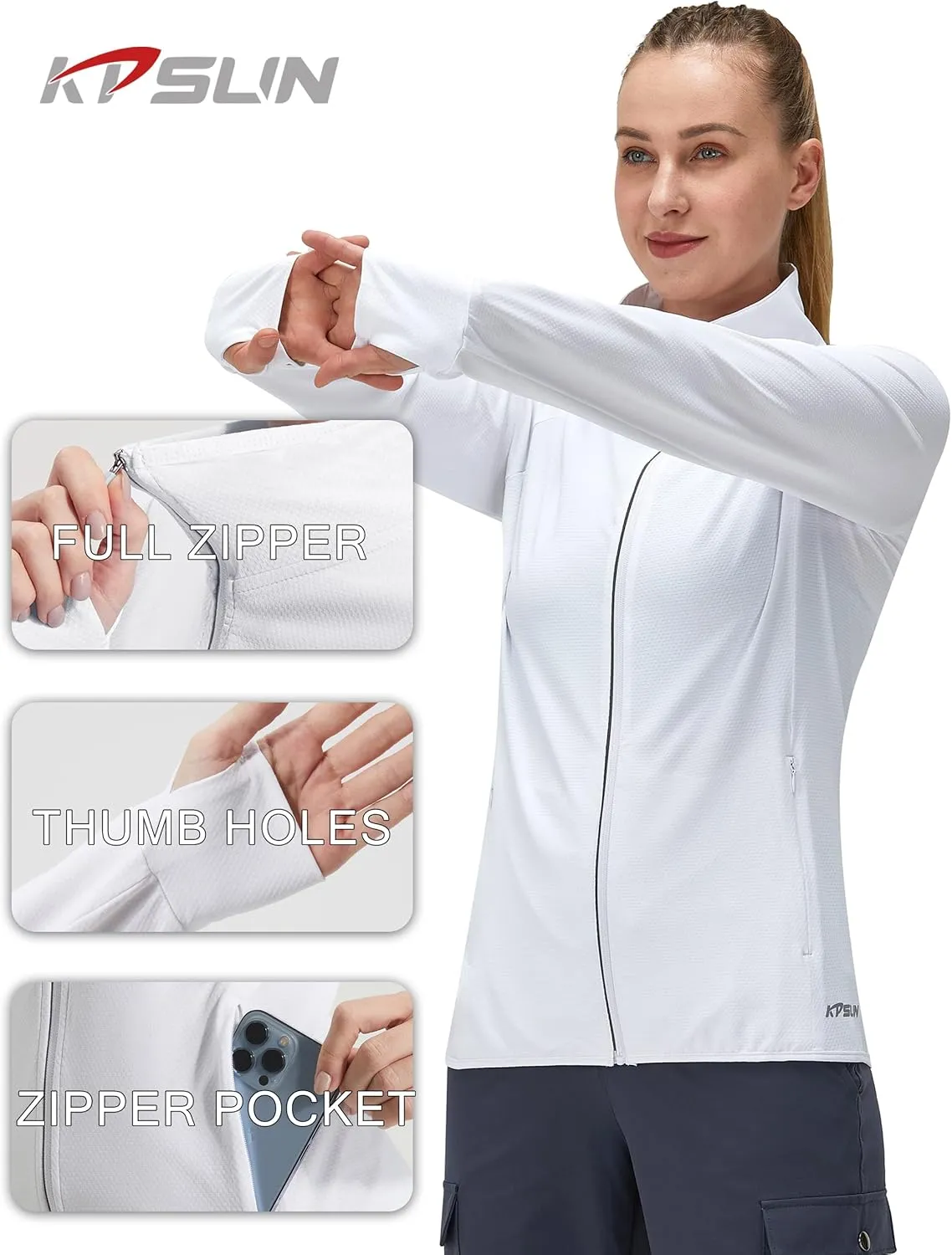 Women's UPF 50  UV Sun Protection Clothing Long Sleeve Athletic Hiking Shirts Lightweight SPF Zip Up Outdoor Jacket