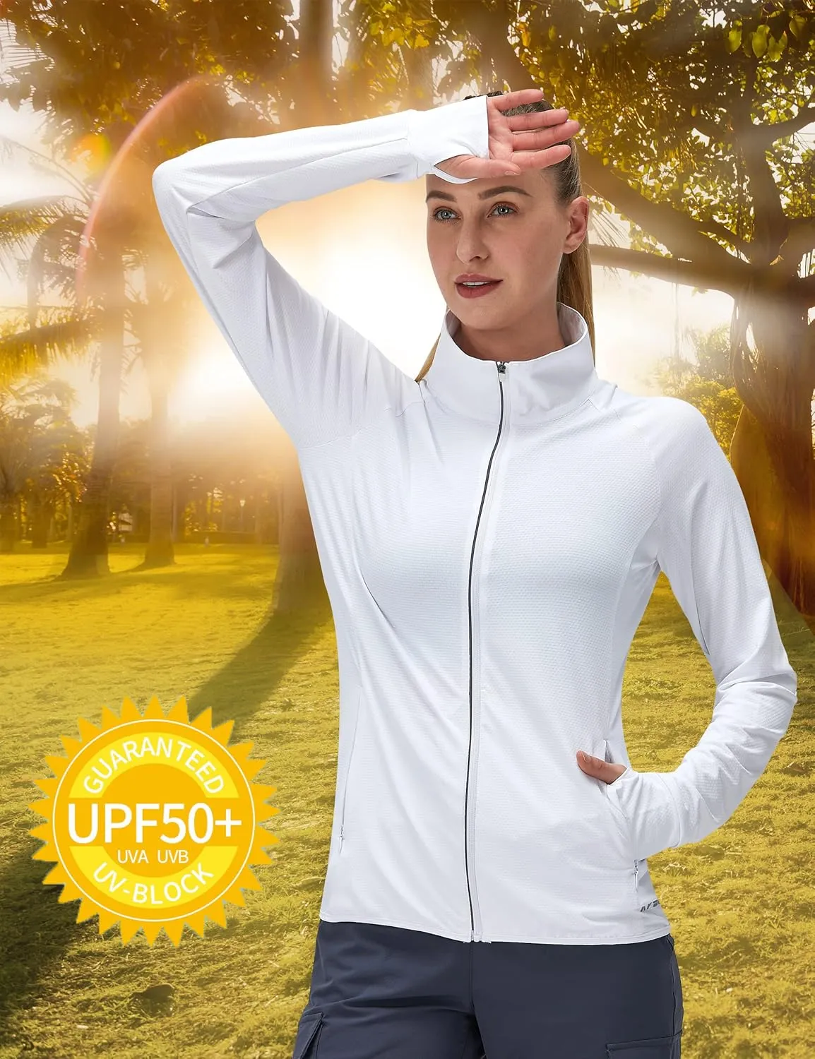 Women's UPF 50  UV Sun Protection Clothing Long Sleeve Athletic Hiking Shirts Lightweight SPF Zip Up Outdoor Jacket