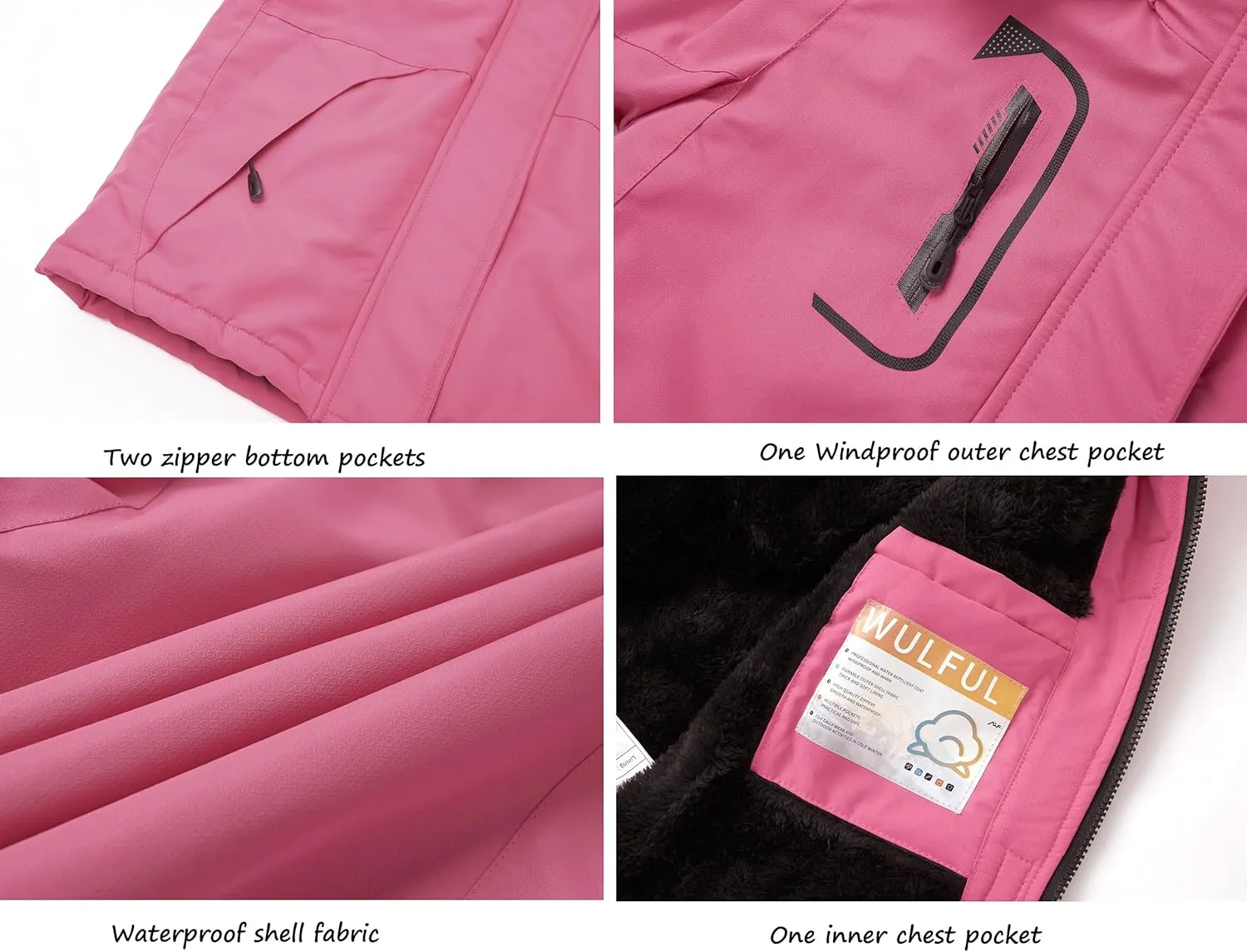 WULFUL Girl's Waterproof Ski Jacket Warm Fleece Hooded Winter Snow Coat