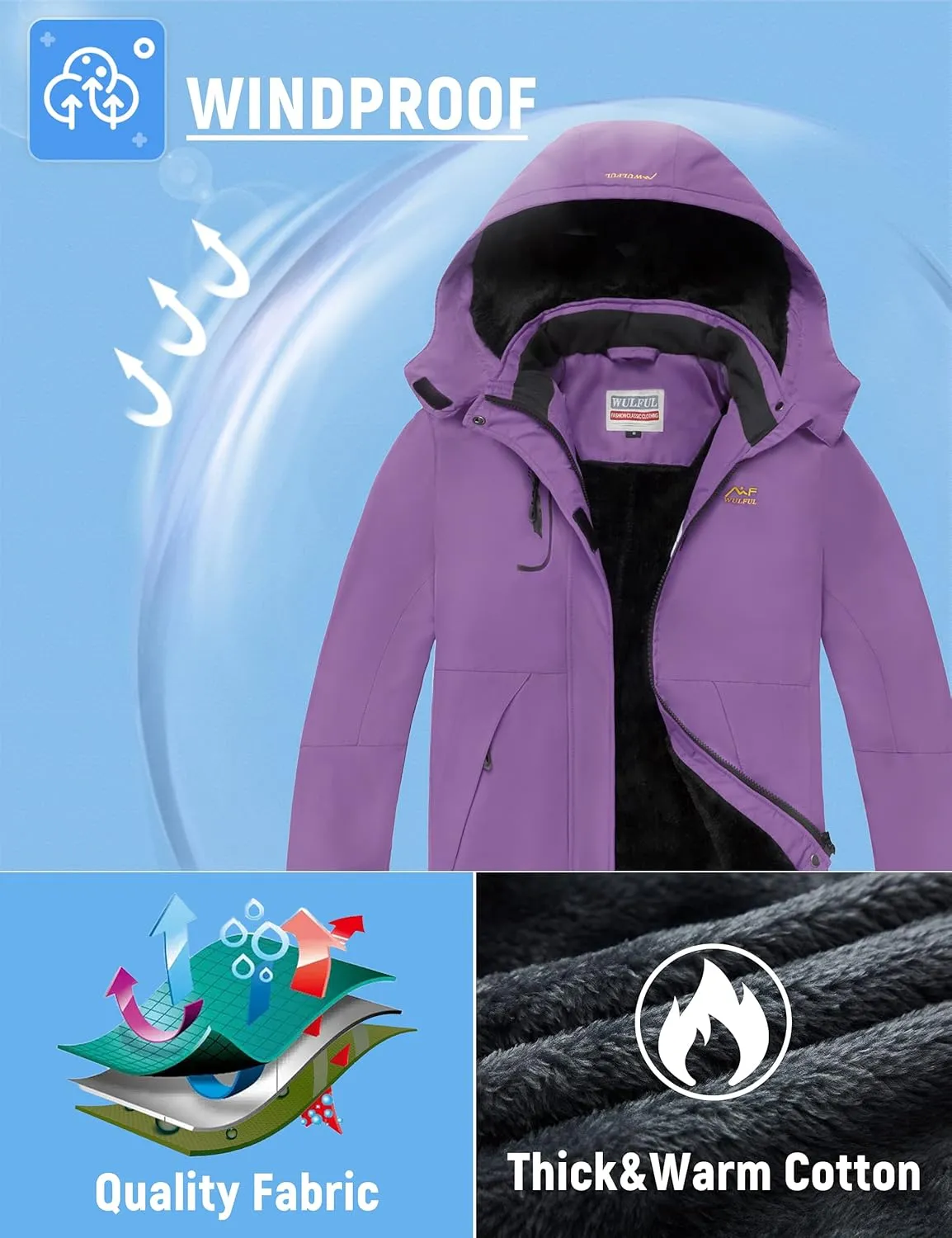 WULFUL Girl's Waterproof Ski Jacket Warm Fleece Hooded Winter Snow Coat