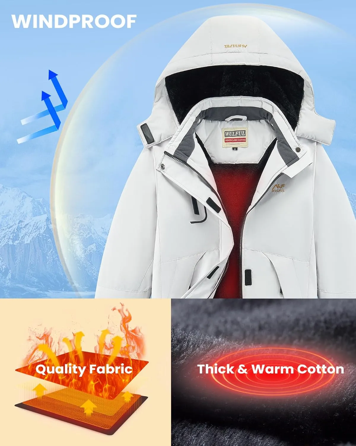 WULFUL Girl's Waterproof Ski Jacket Warm Fleece Hooded Winter Snow Coat