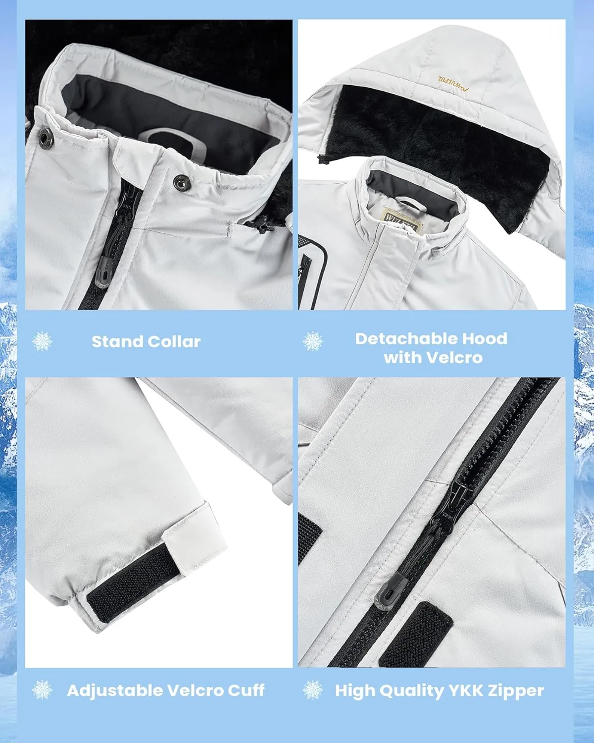 WULFUL Girl's Waterproof Ski Jacket Warm Fleece Hooded Winter Snow Coat
