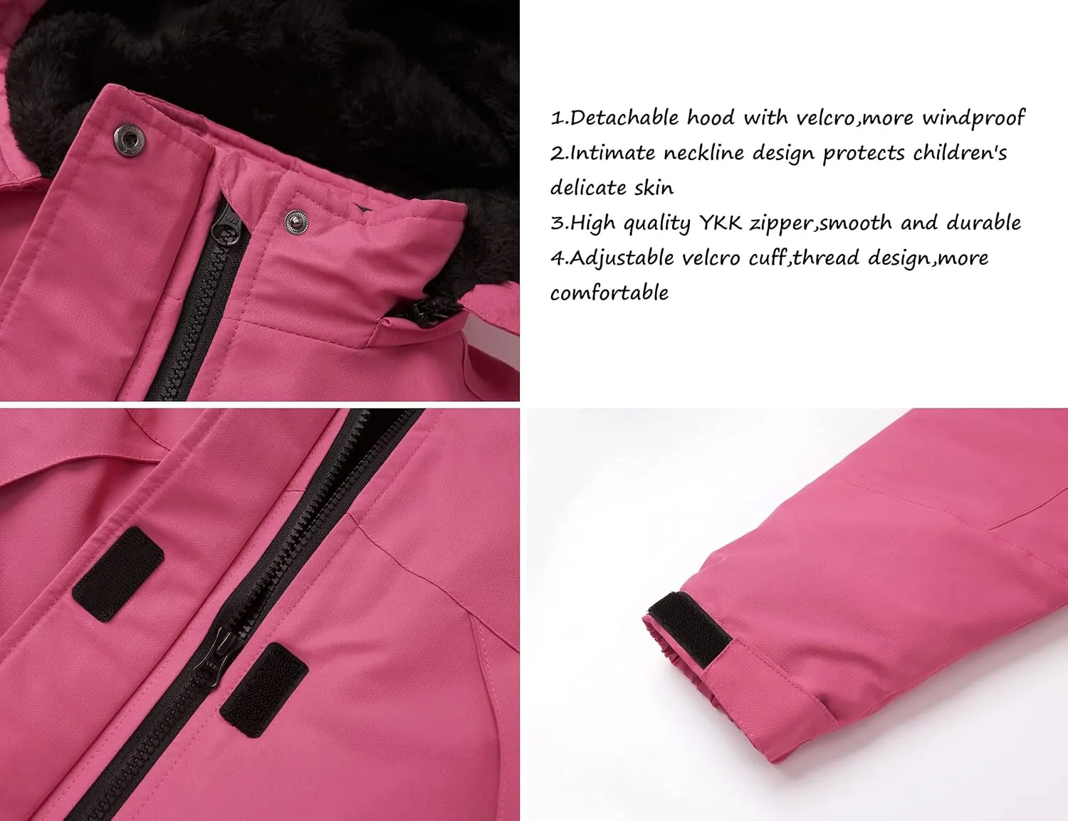 WULFUL Girl's Waterproof Ski Jacket Warm Fleece Hooded Winter Snow Coat