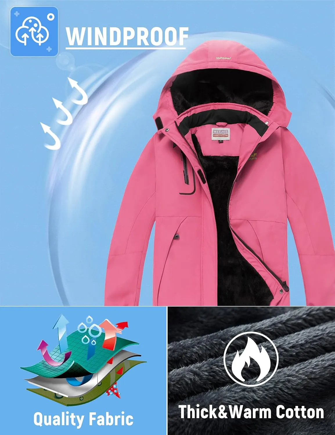 WULFUL Girl's Waterproof Ski Jacket Warm Fleece Hooded Winter Snow Coat