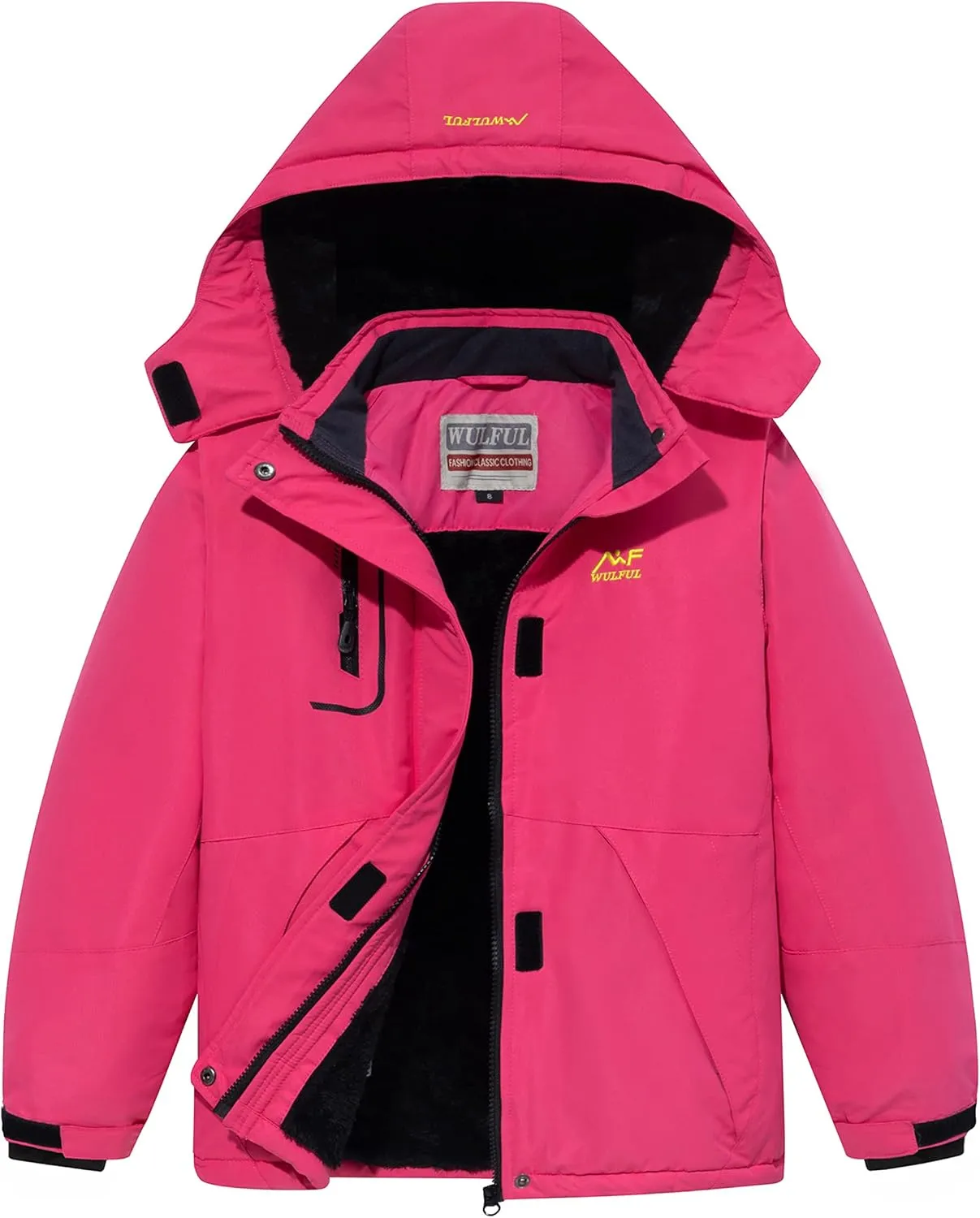WULFUL Girl's Waterproof Ski Jacket Warm Fleece Hooded Winter Snow Coat