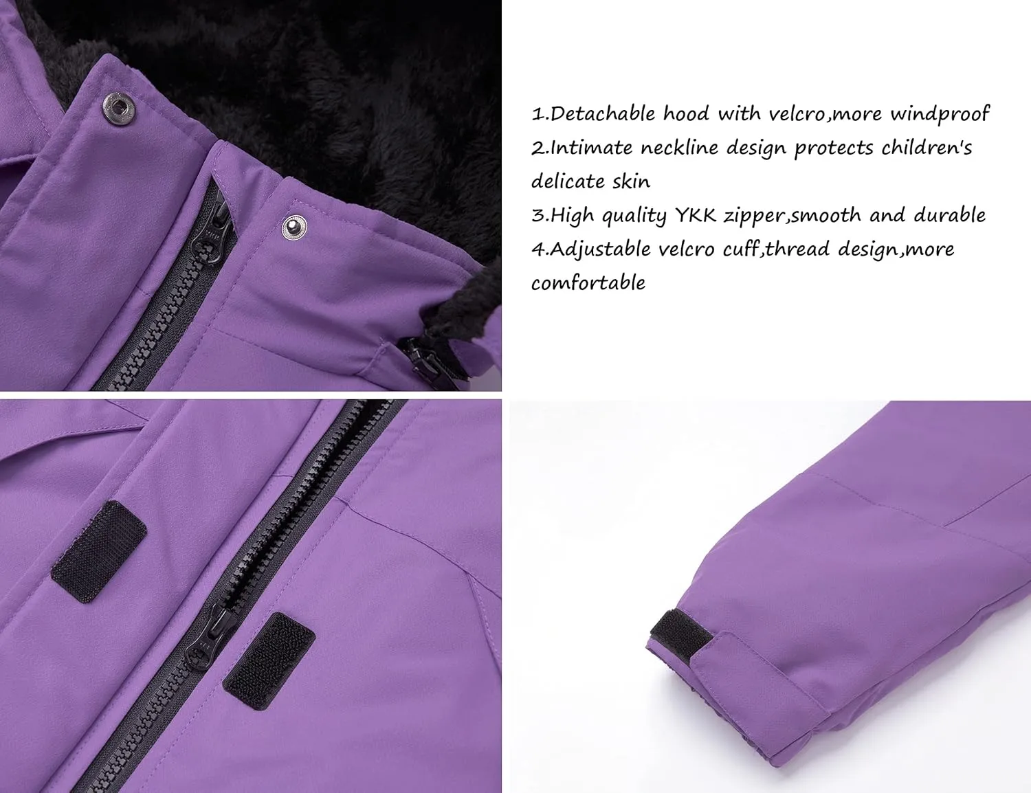 WULFUL Girl's Waterproof Ski Jacket Warm Fleece Hooded Winter Snow Coat