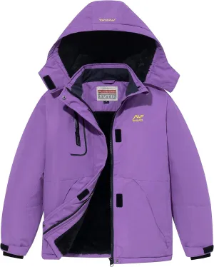 WULFUL Girl's Waterproof Ski Jacket Warm Fleece Hooded Winter Snow Coat